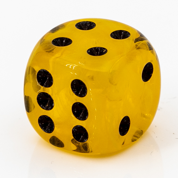 20mm  D6 Dice in dandelion yellow / black Marbled