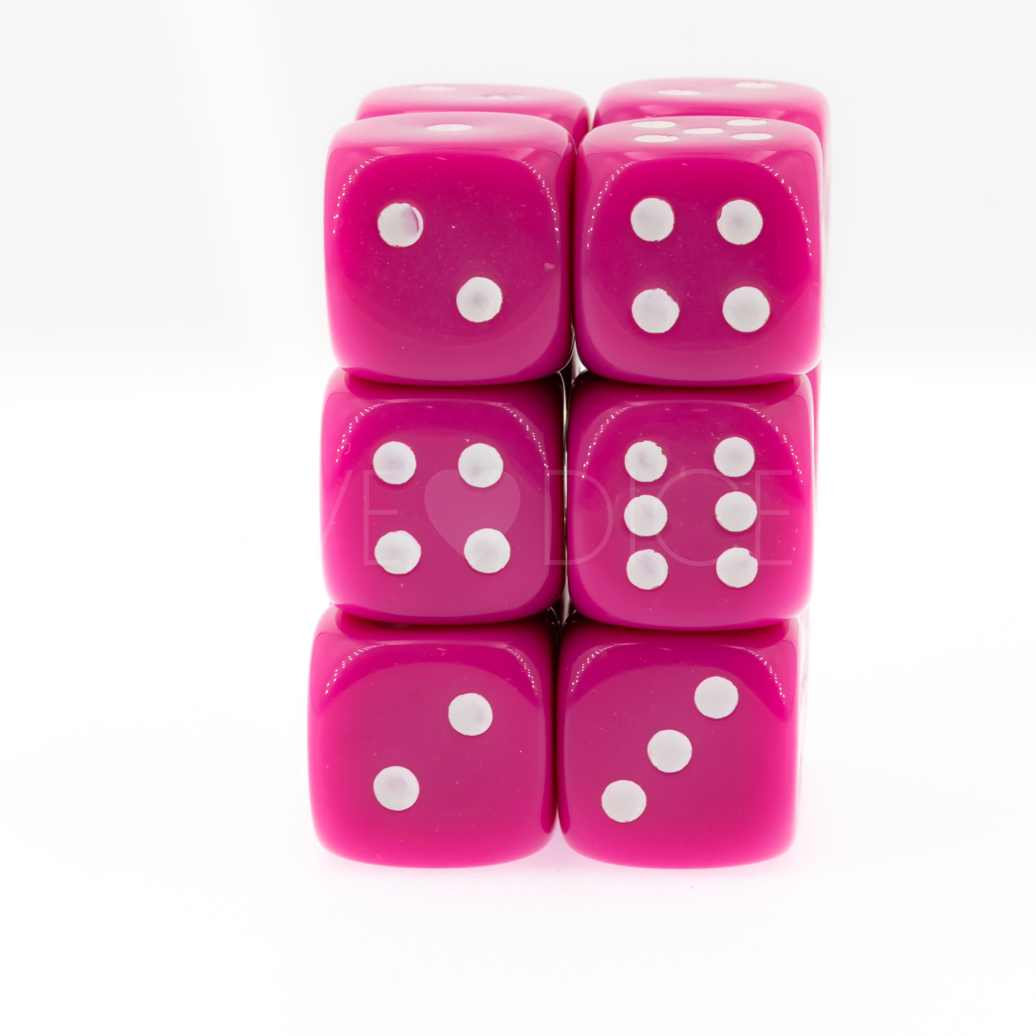 Opaque pink / white 18mm D6 Dice Set  (12 Pcs)
