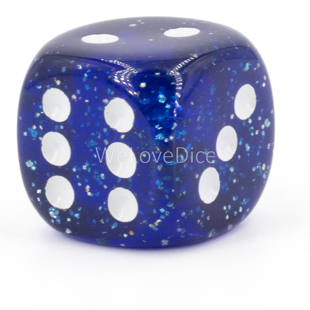 16mm W6 Würfel in glitter blau / weiß