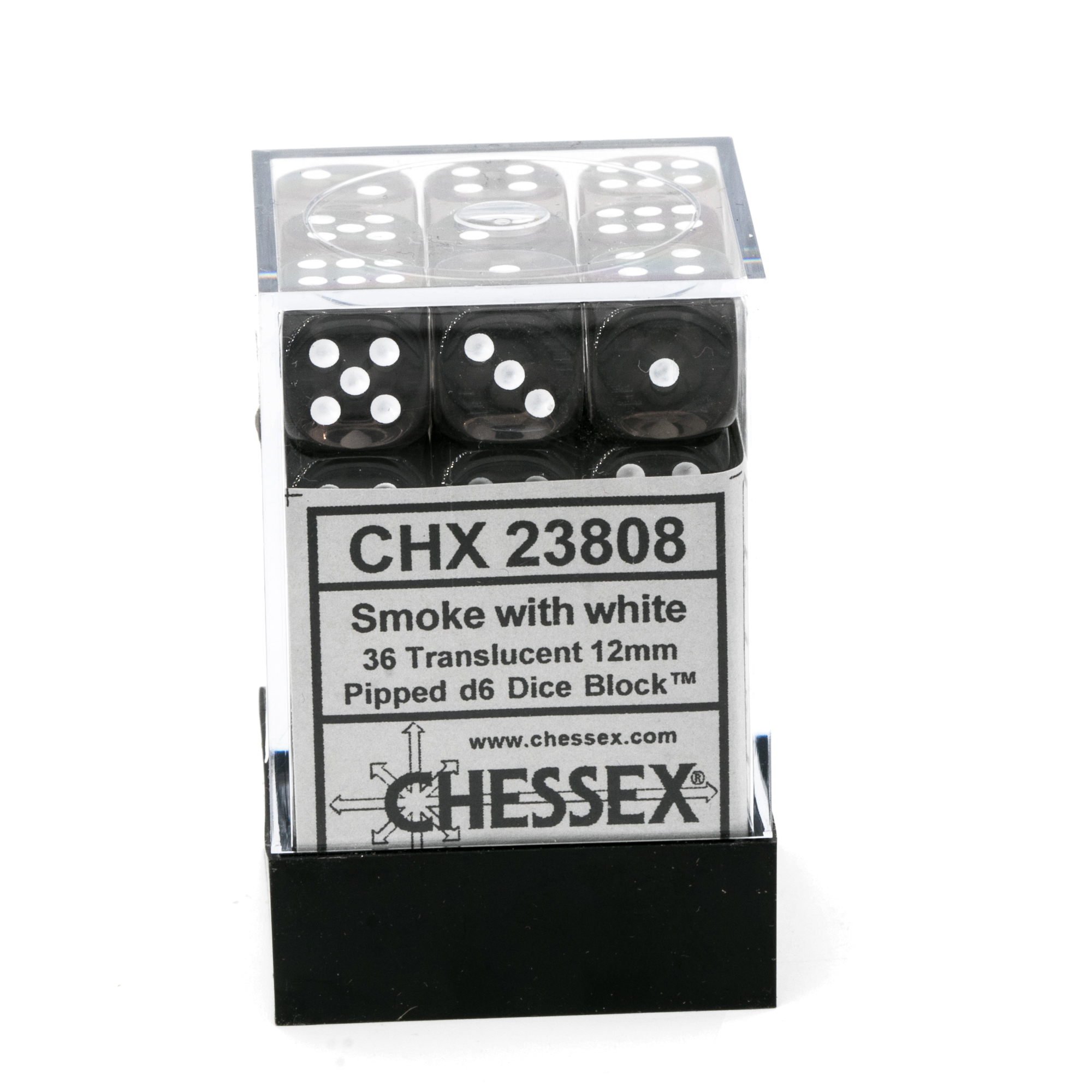 Translucent Smoke / white 12mm D6 Dice Set (36 dice)
