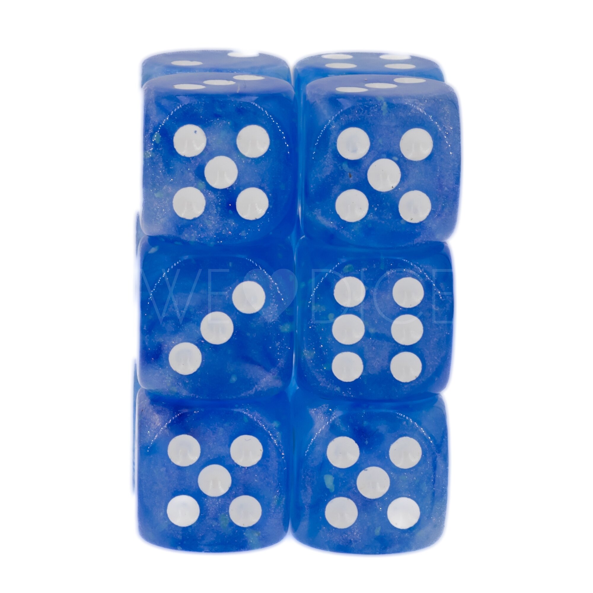 Borealis® Himmelblau / Weiß 16mm W6 Würfel Set (12 Würfel)