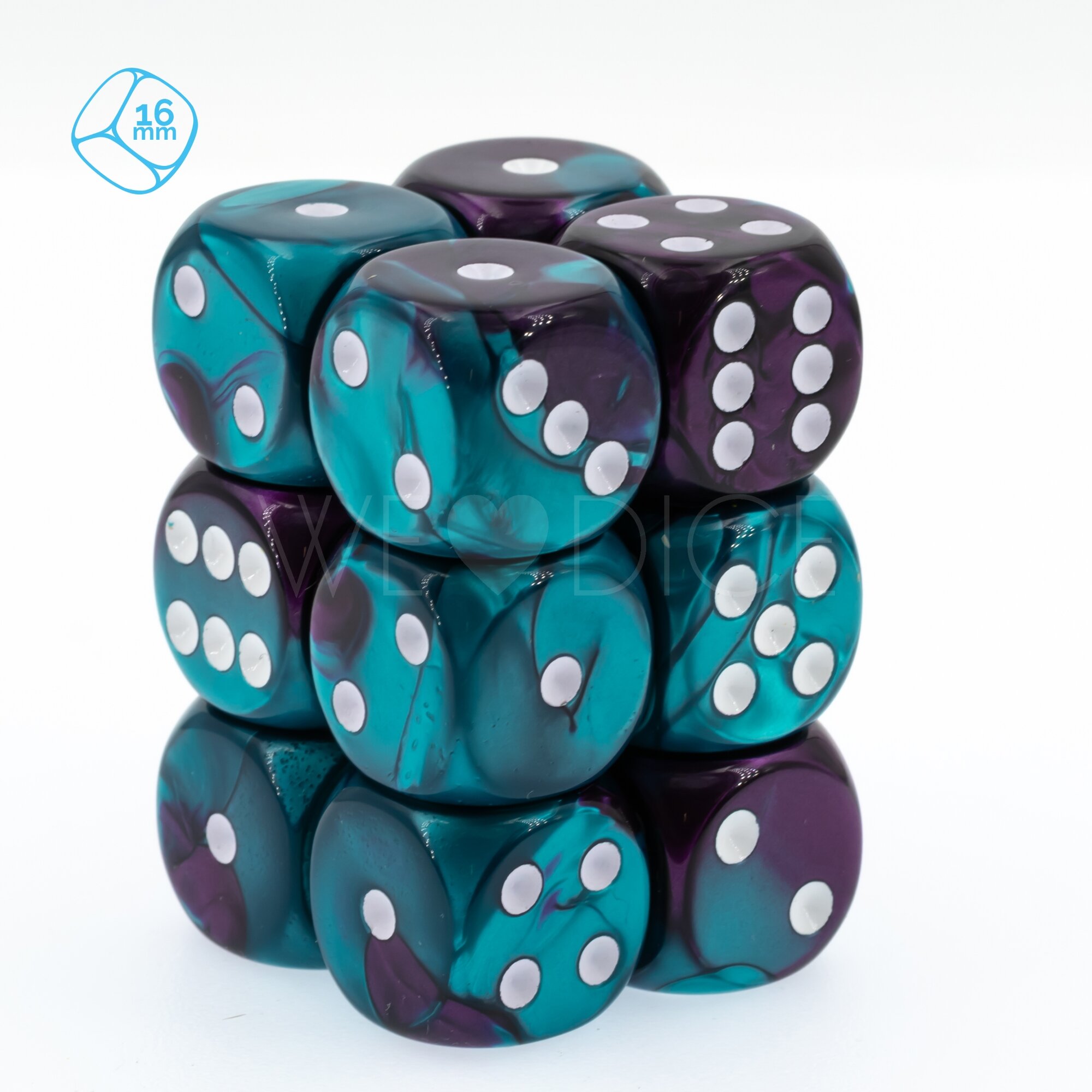 2-Ton türkis lila / weiß 16mm W6 Set (12 Stück)