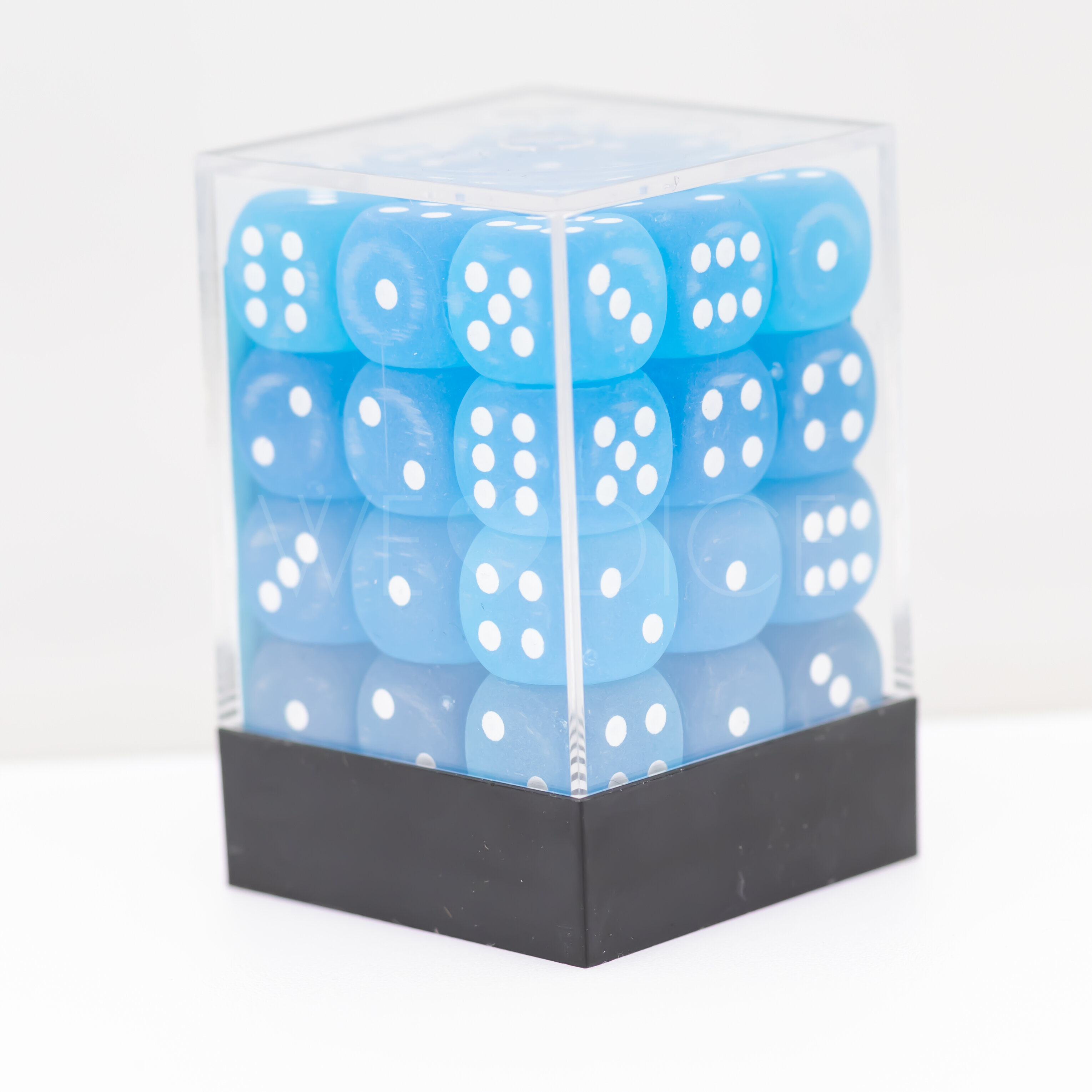 Frosted Karibikblau / Weiß 12mm W6 Würfel Set (36 Würfel)