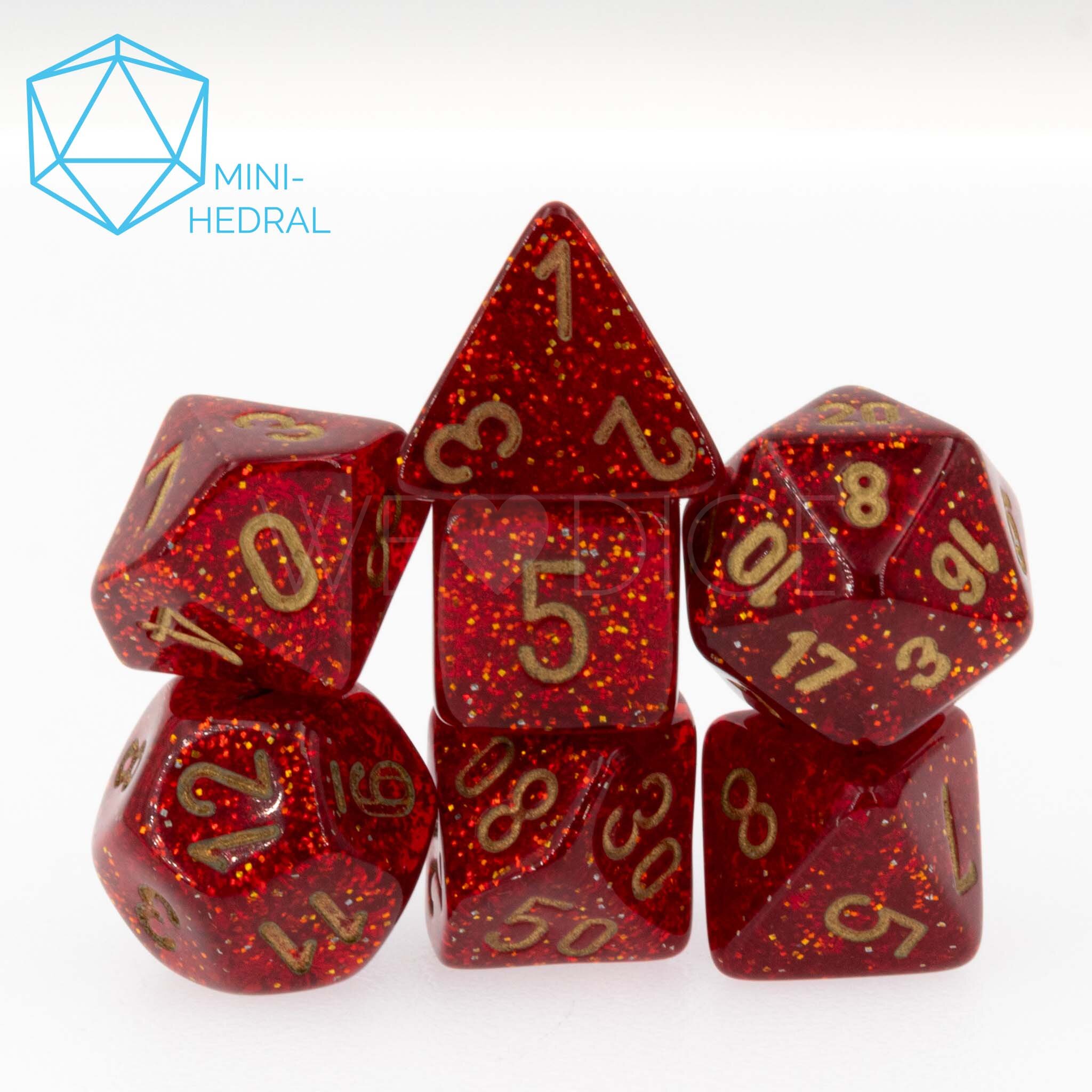 Mini-hedral Glitter Polyhedral Ruby / Gold 7-Würfel Set