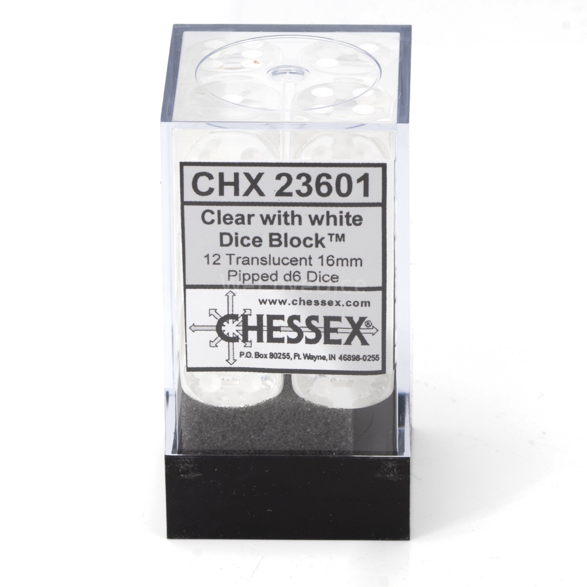 Transparent Clear / weiß 16mm W6 Würfel Set (12 Würfel)