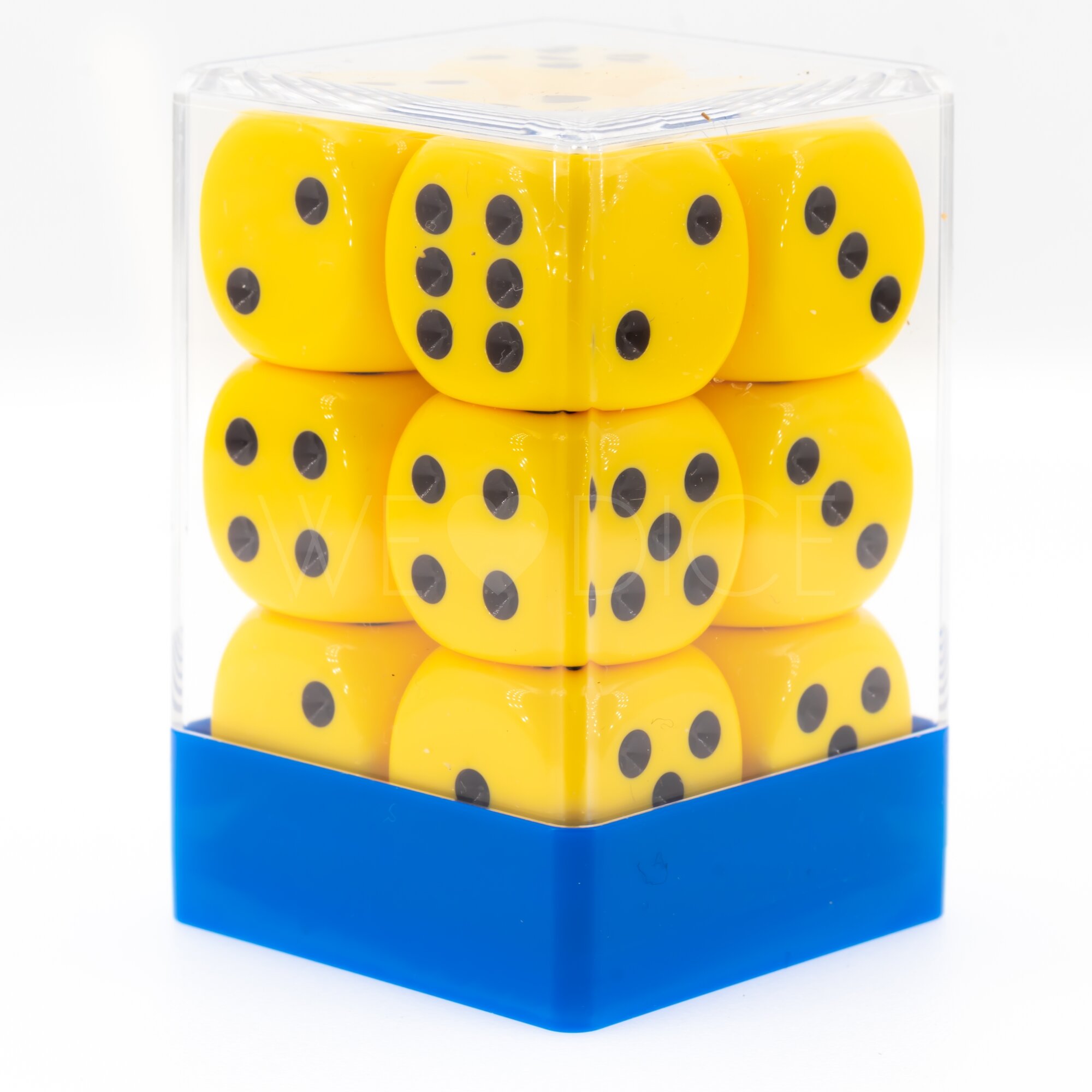 Opaque yellow / black 18mm D6 Dice Set  (12 Pcs)