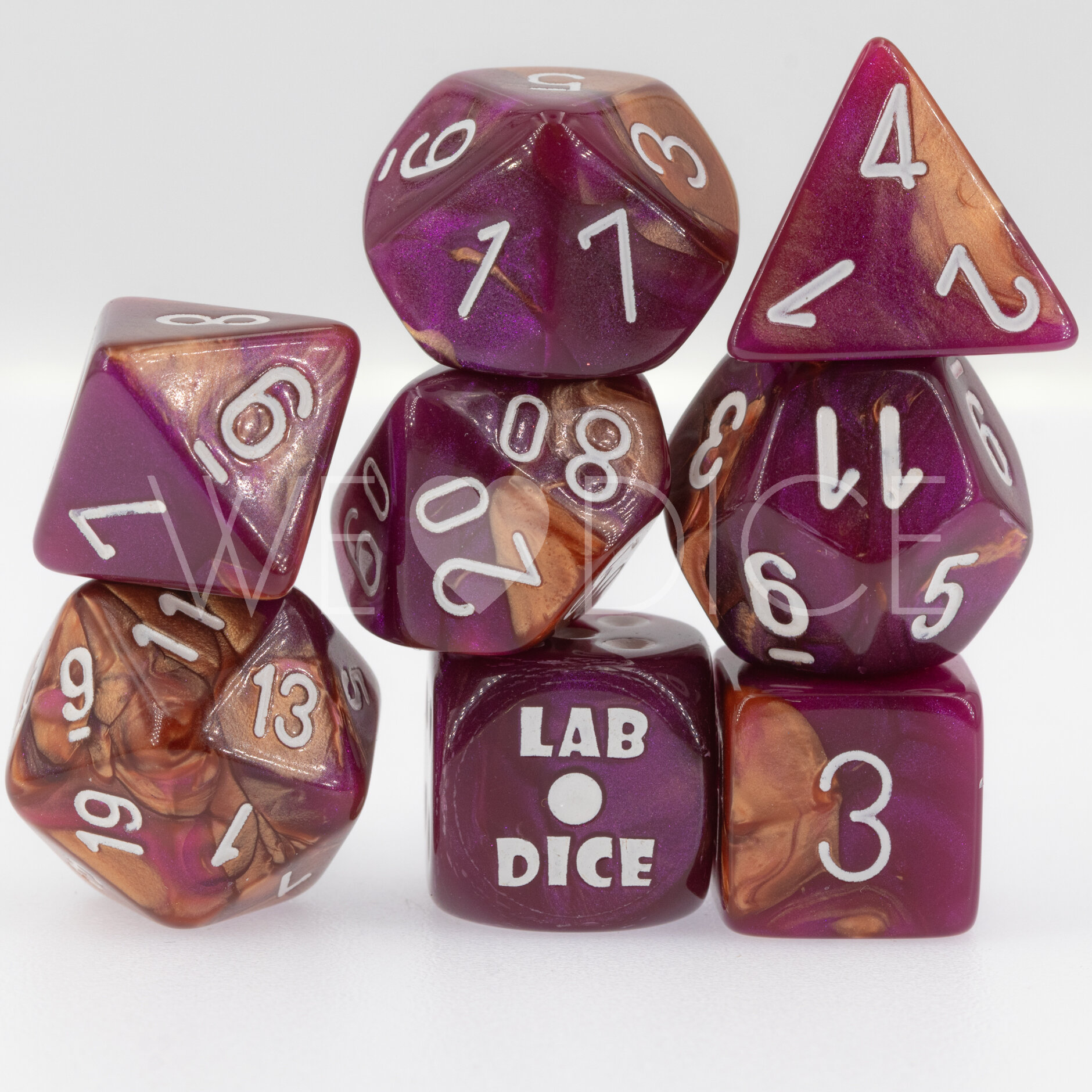 PRE ORDER LabDice Gemini® Copper-Purple/white  Set 8 Stück