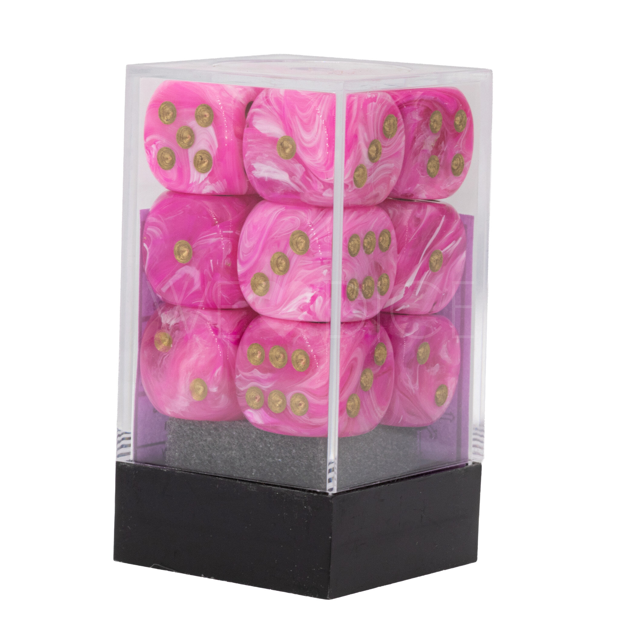 Marmor rosa / gold  16mm W6 Würfel Set (12 Würfel)