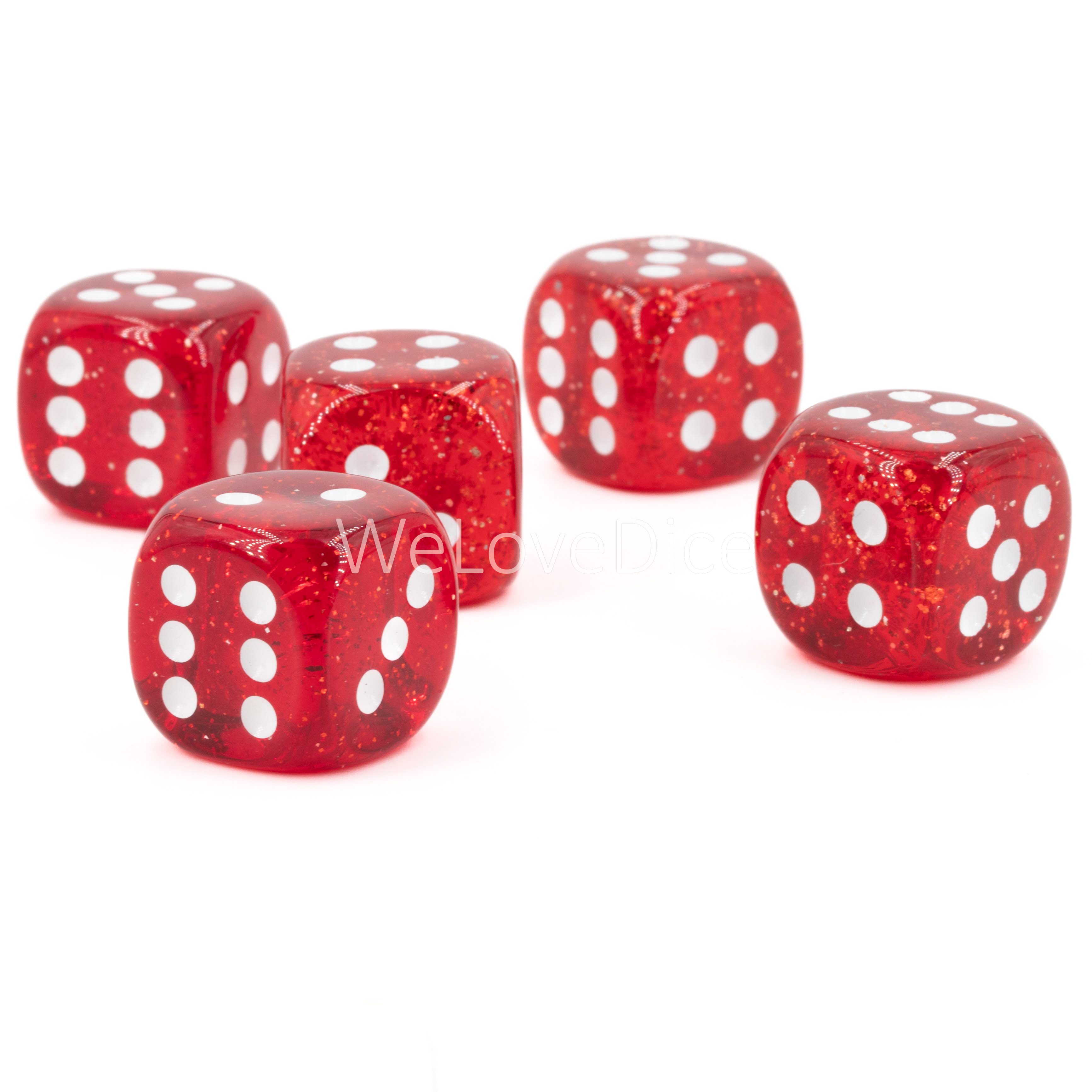 16mm W6 Würfel in rot glitzer / weiss