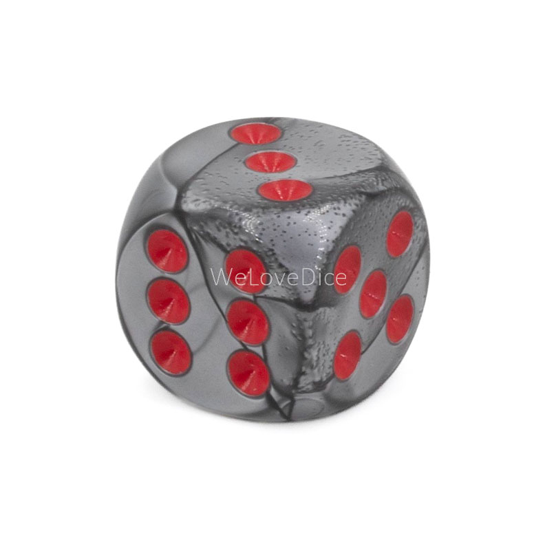 16mm  D6 Dice in Silver grey / red