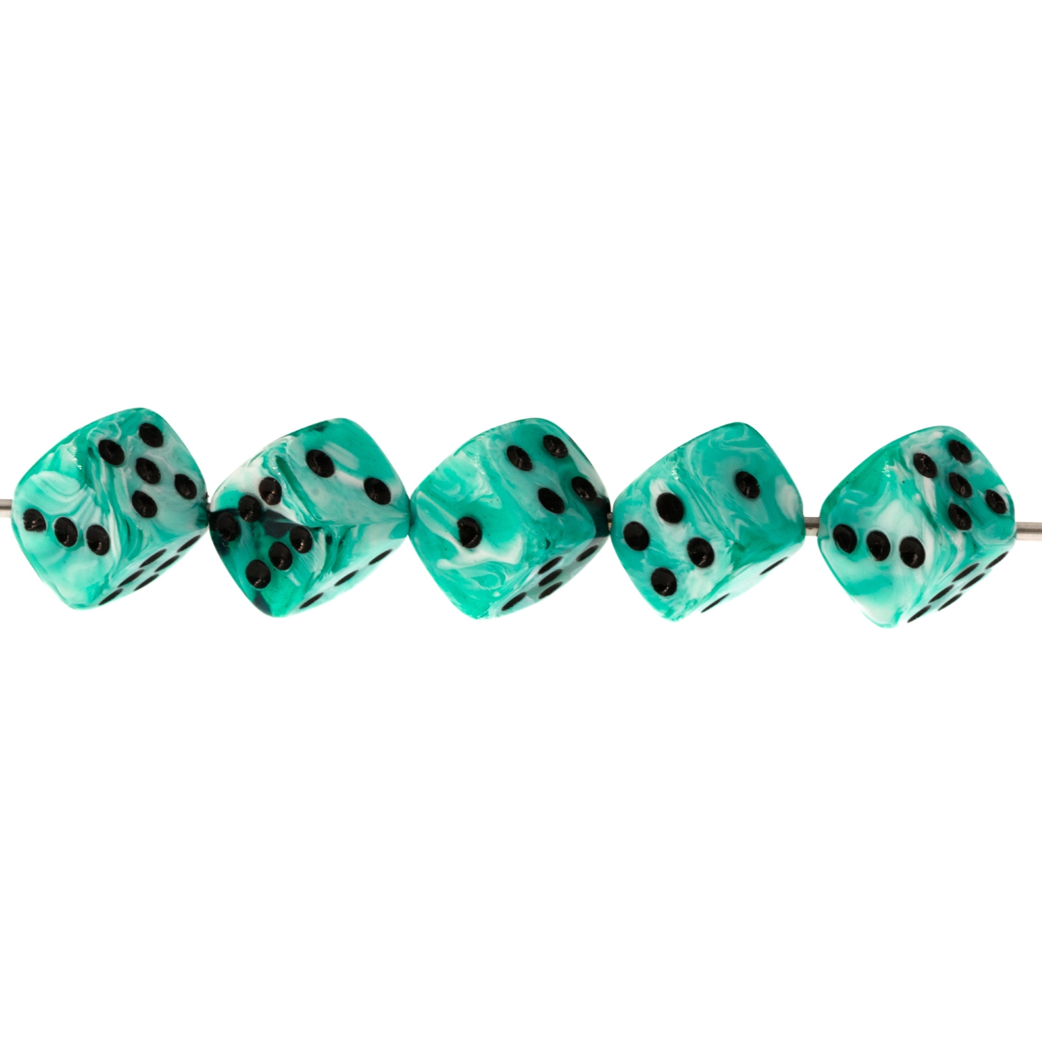  8mm Dice bead - ice cream turqoise / black Marbled, in
