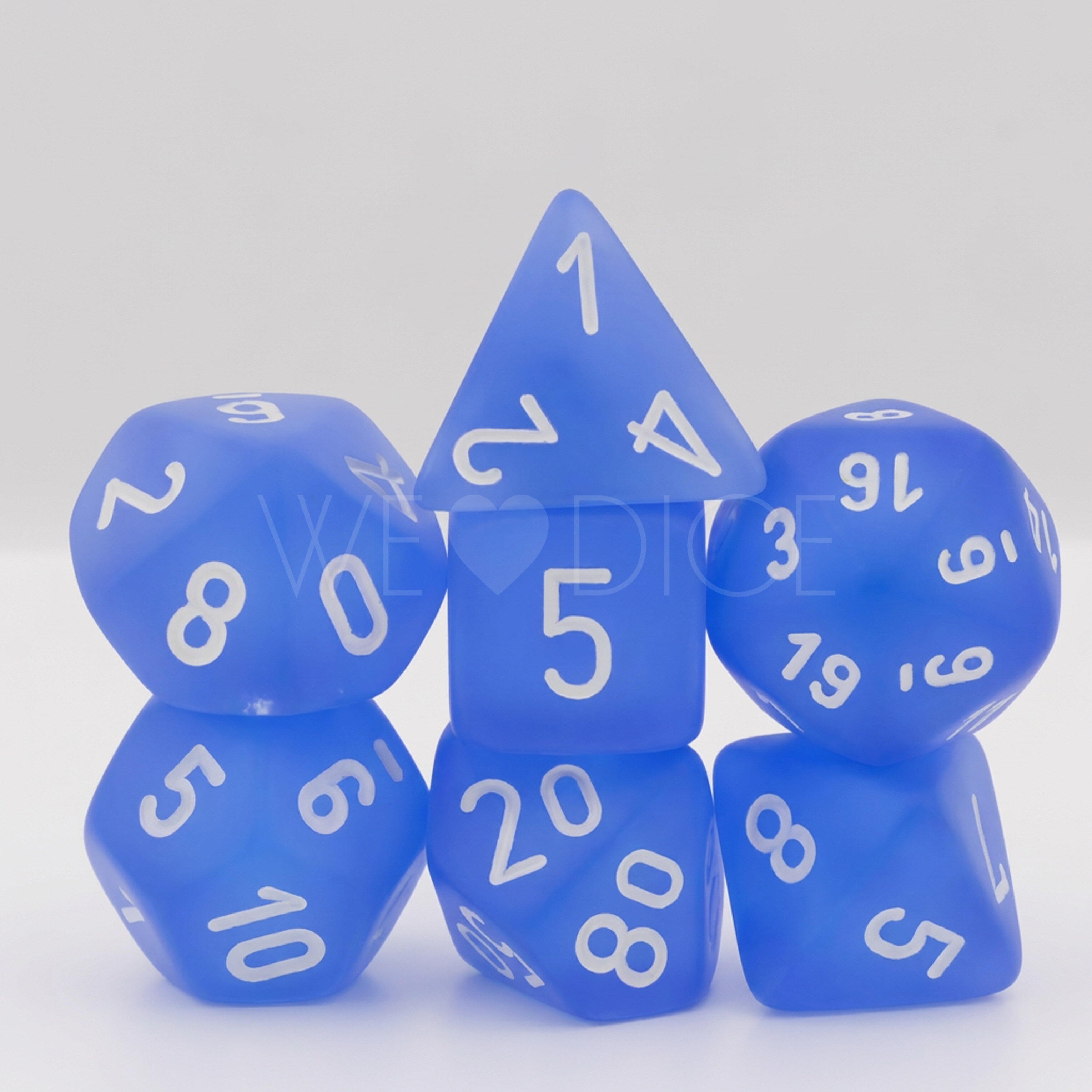 Frosted Polyhedral Blau / weiß 7-Würfel Set