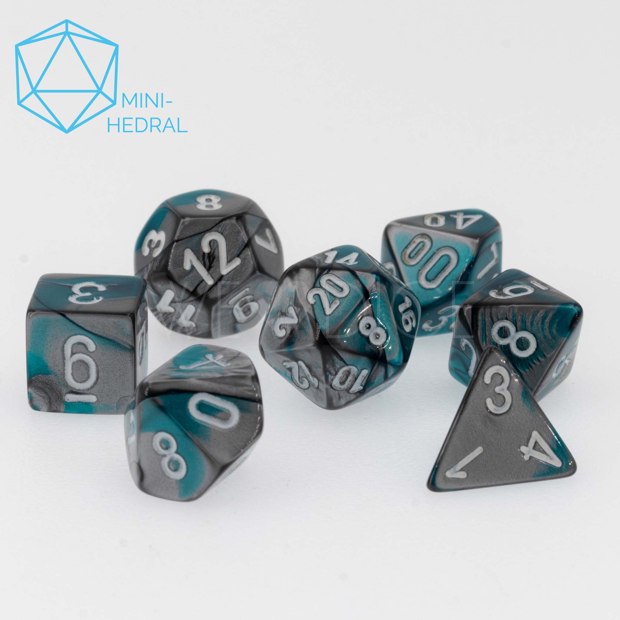 Mini-hedral Gemini® Polyhedral Stah-Türkis / weiß 7-Würfel Set