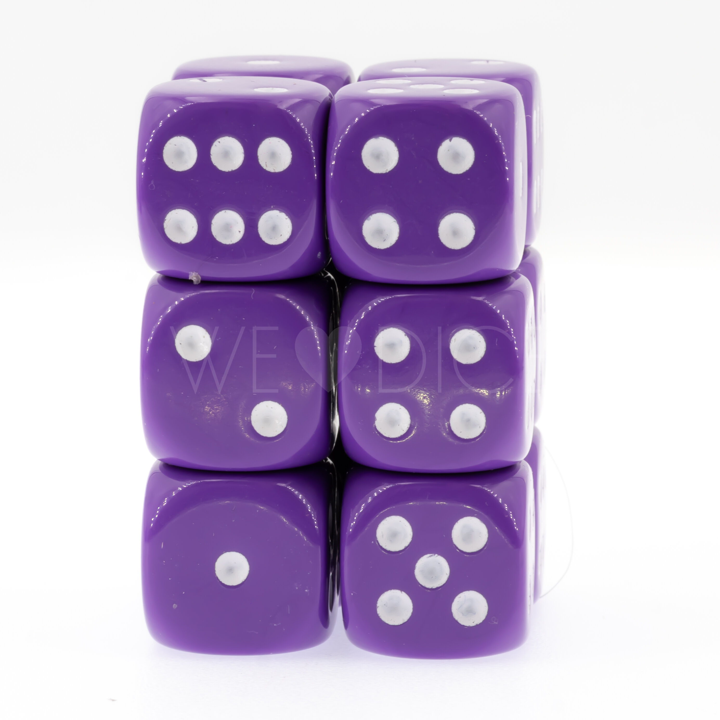 Opaque purple / white 16mm D6 Dice Set  (12Pcs)