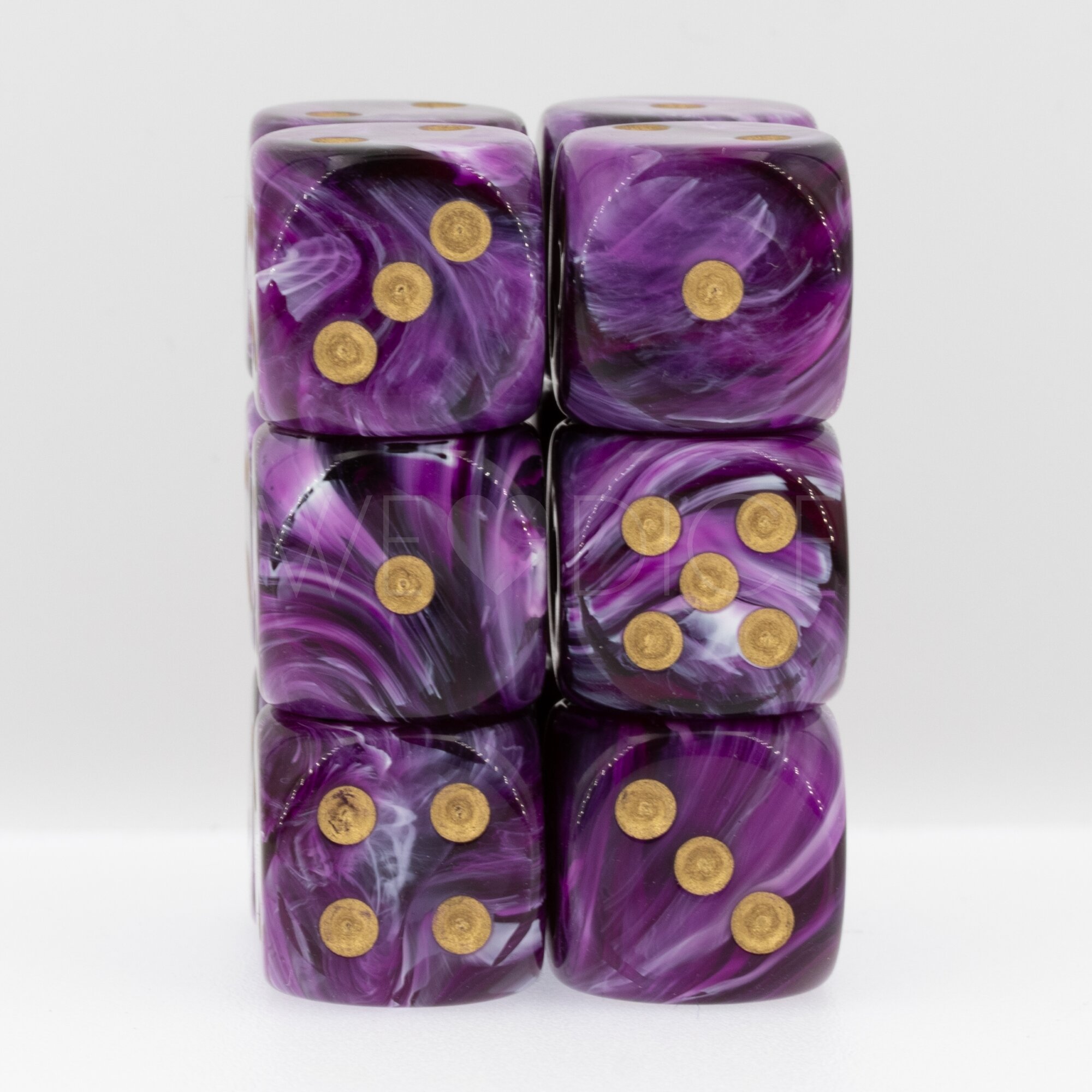 Vortex® Purple / gold  16mm D6 Dice Set (12 dice)