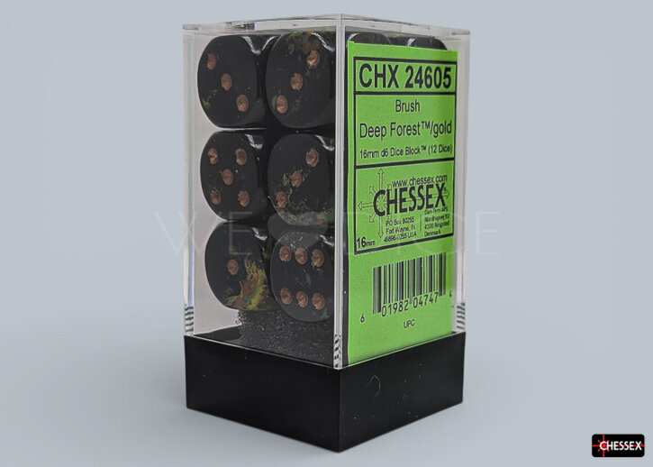 Brush™ Deep Forest™ / gold 16mm W6 Würfel Set (12 Würfel)