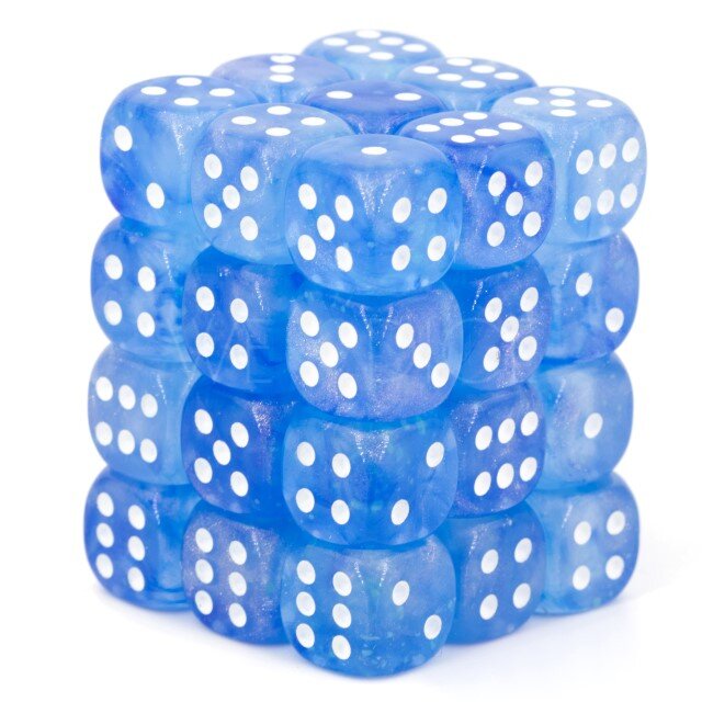Borealis® Himmelblau / Weiß 12mm W6 Würfel Set (36 Würfel)