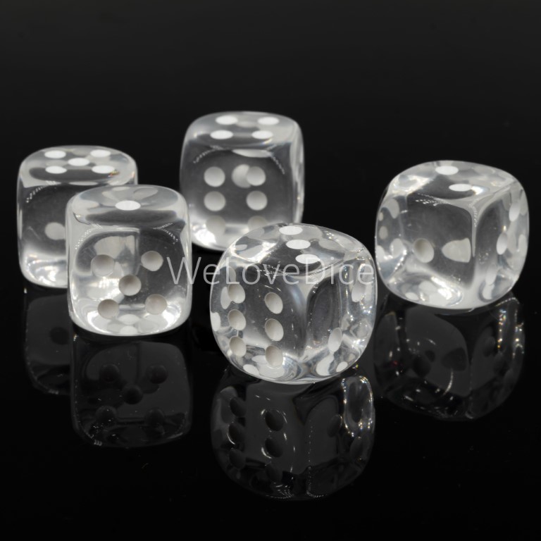 8mm  D6 Dice in clear / white Translucent