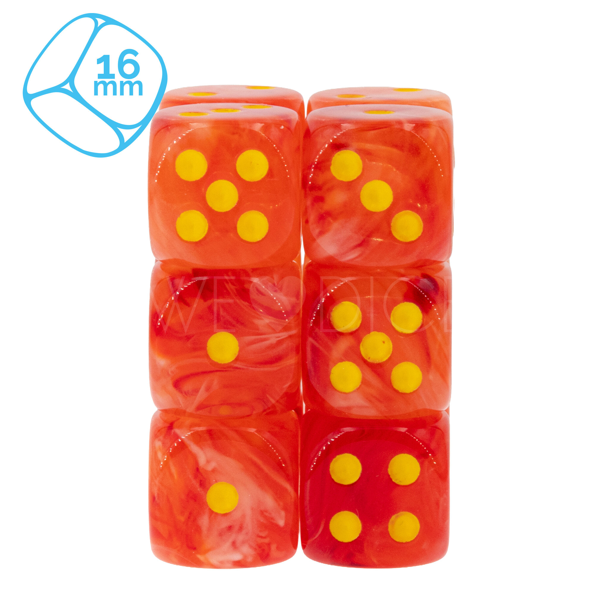 Ghostly Glow™ Orange w/yellow 16mm W6 Würfel Set (12 Würfel)