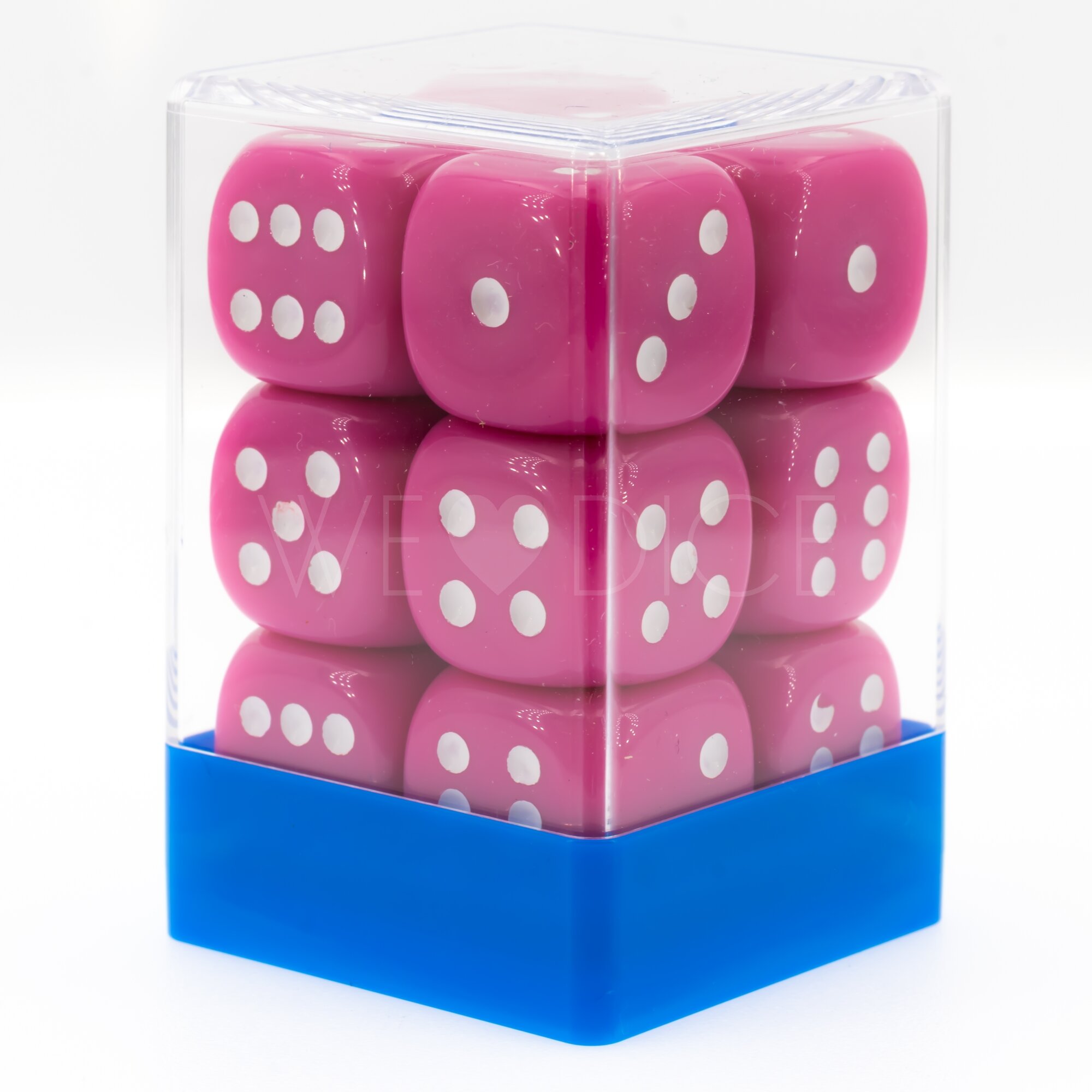 Opaque pink / white 18mm D6 Dice Set  (12 Pcs)