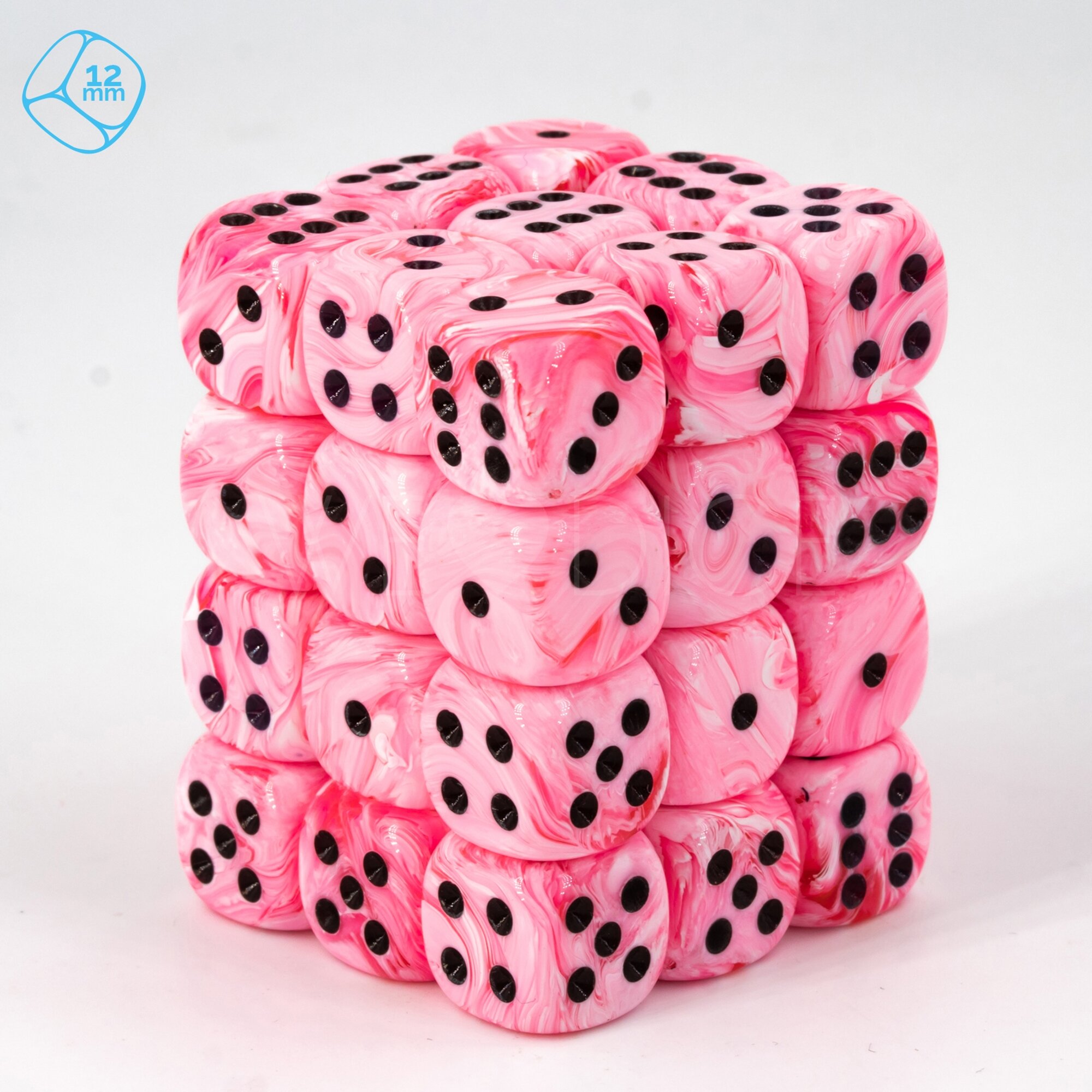 Marmor ice cream pink / schwarz 12mm W6 Set (36 Stück)