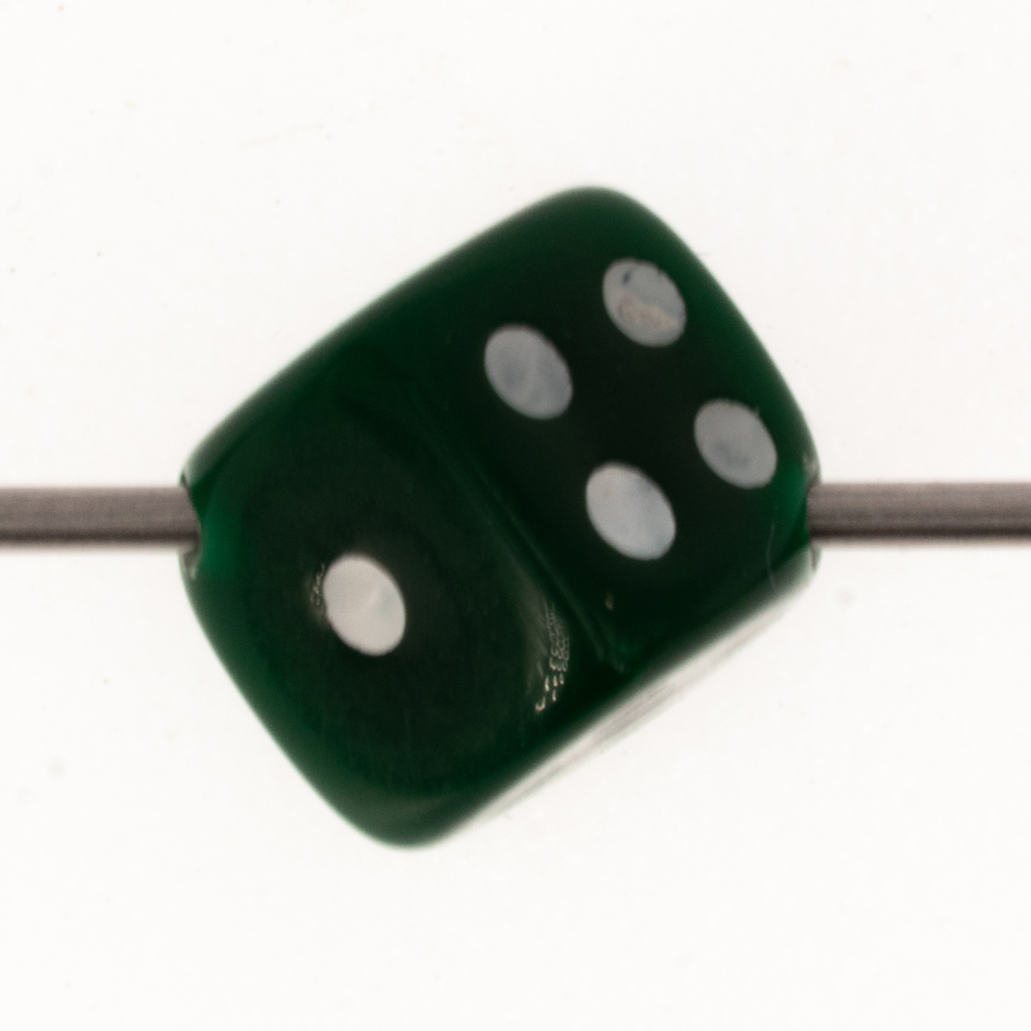  8mm Dice bead - dark green / white Opaque, in