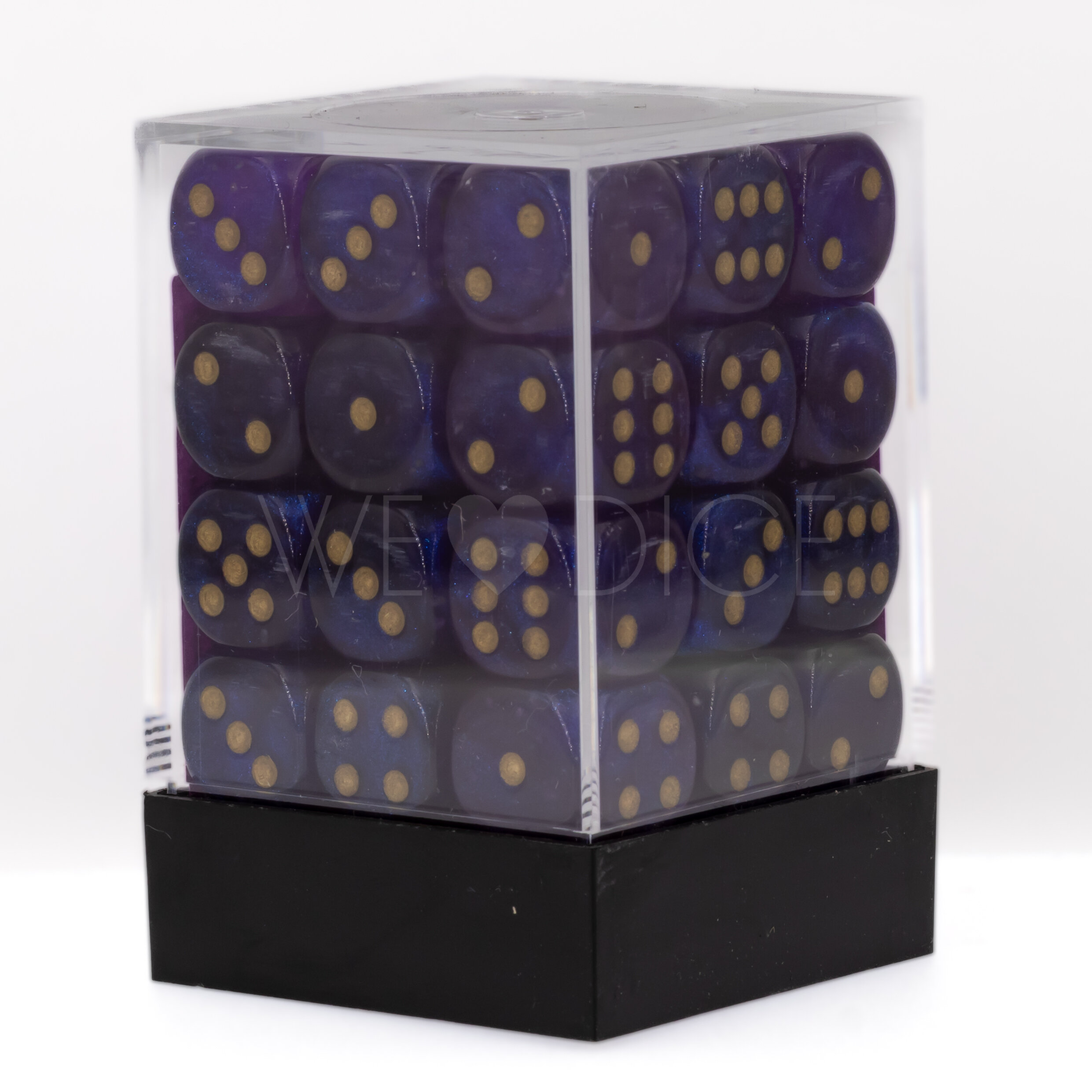Borealis® Königsviolett / Gold 12mm W6 Würfel Set (36 Würfel)