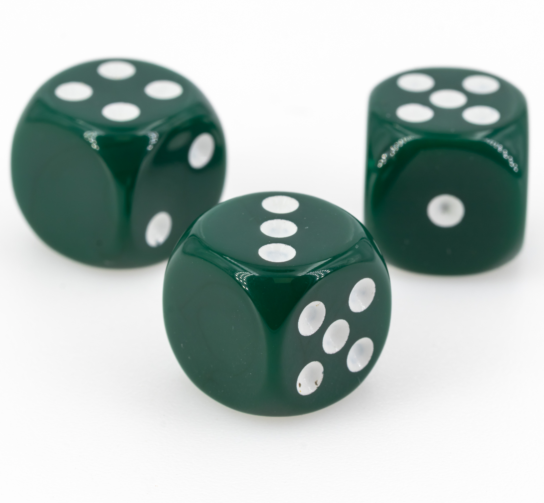 16mm Dice in dark green / white Opaque no "6"