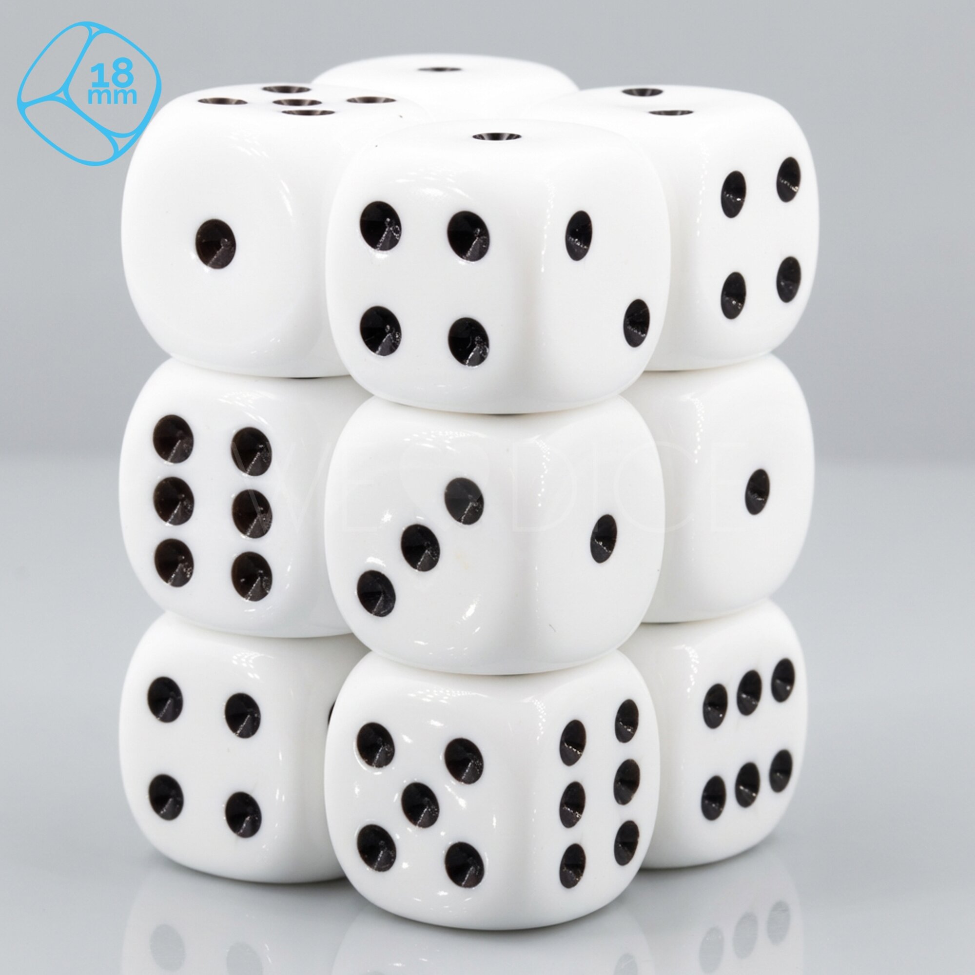 Opaque white / black 18mm D6 Dice Set  (12 Pcs)