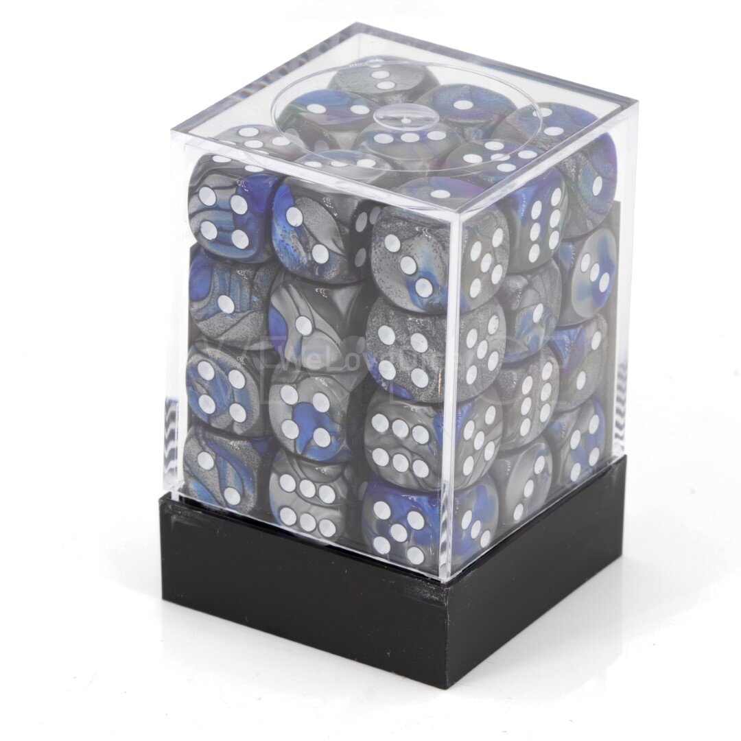 Gemini® Blau-Stahl / weiß 12mm W6 Würfel Set (36 Würfel)