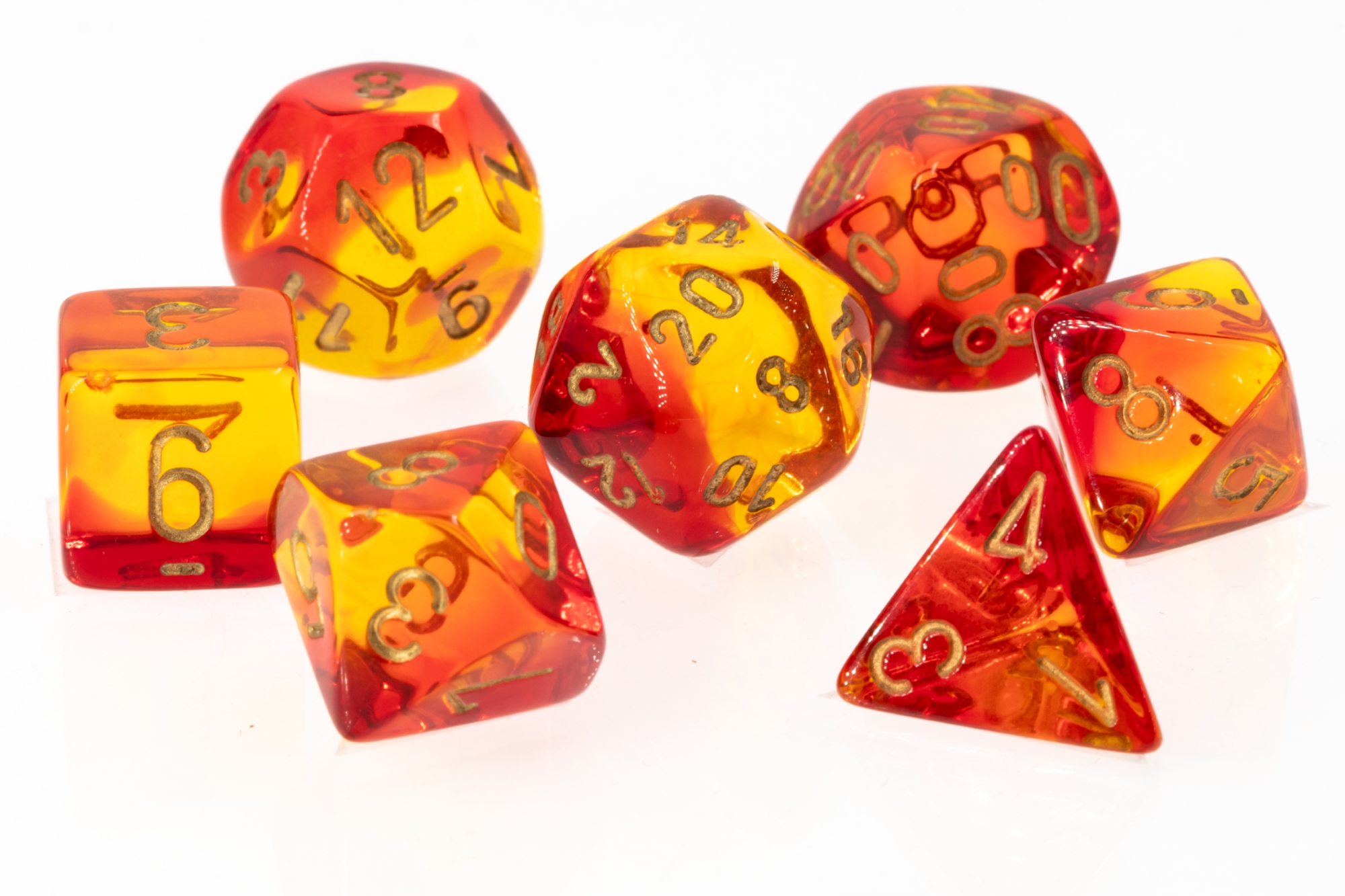 Gemini®, Transparent Polyhedral Rot-Gelb / gold 7-Würfel Set