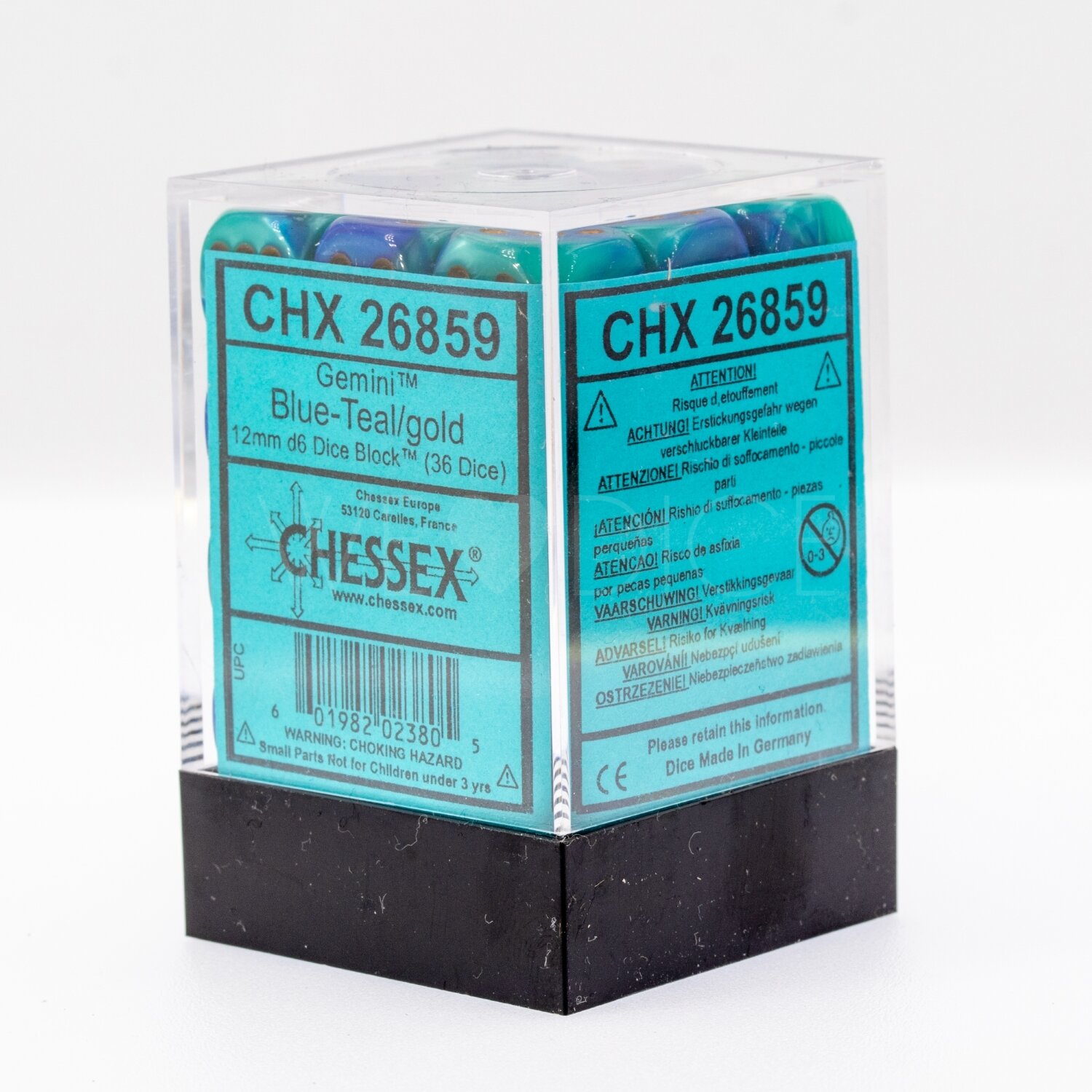 Gemini® Blau-Grün / gold 12mm W6 Würfel Set (36 Würfel)