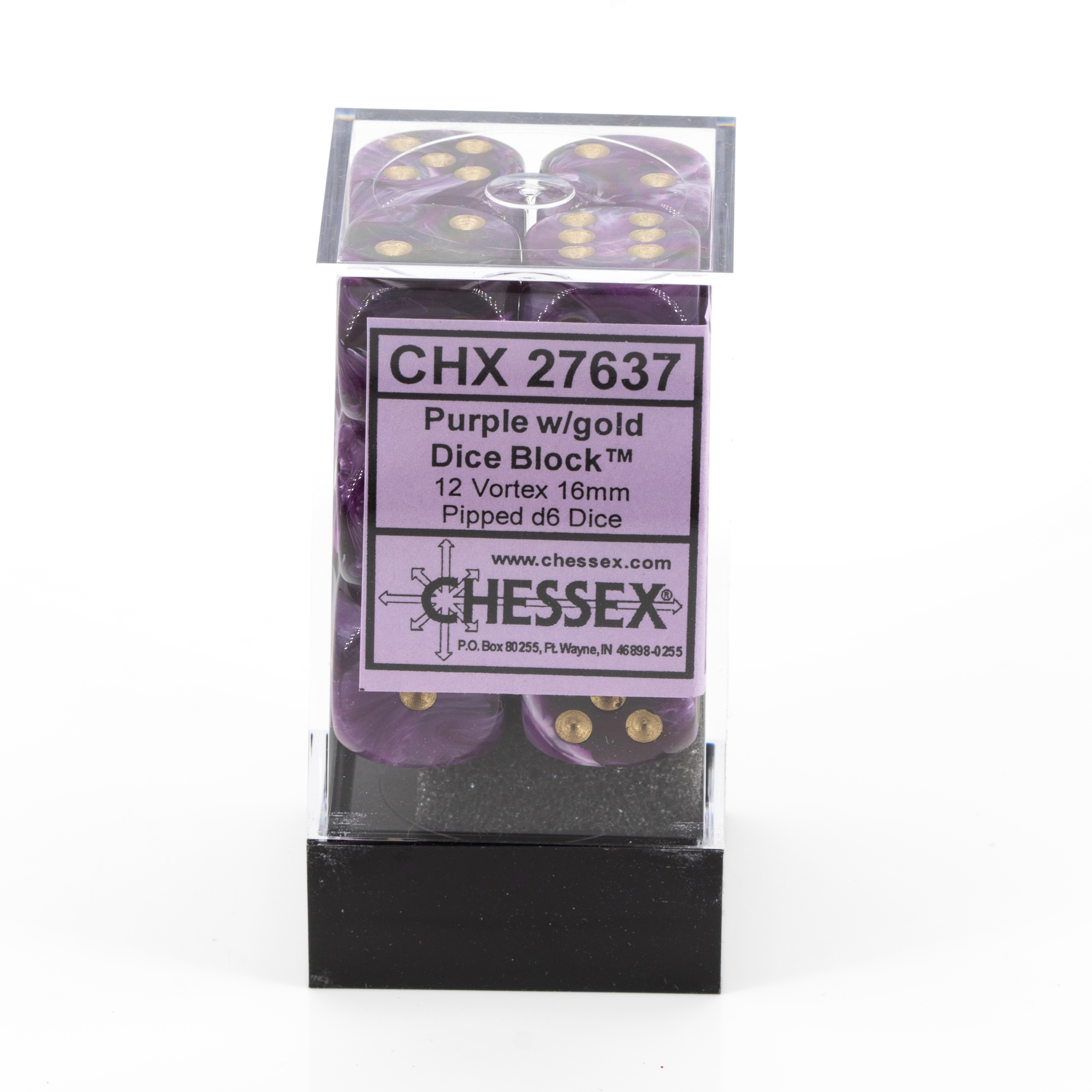 Vortex® Lila / Gold 16mm W6 Würfel Set (12 Würfel)