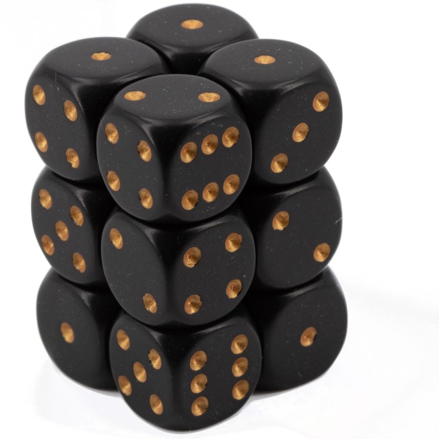 Satt schwarz / gold 16mm W6 Würfel Set (12 Würfel)