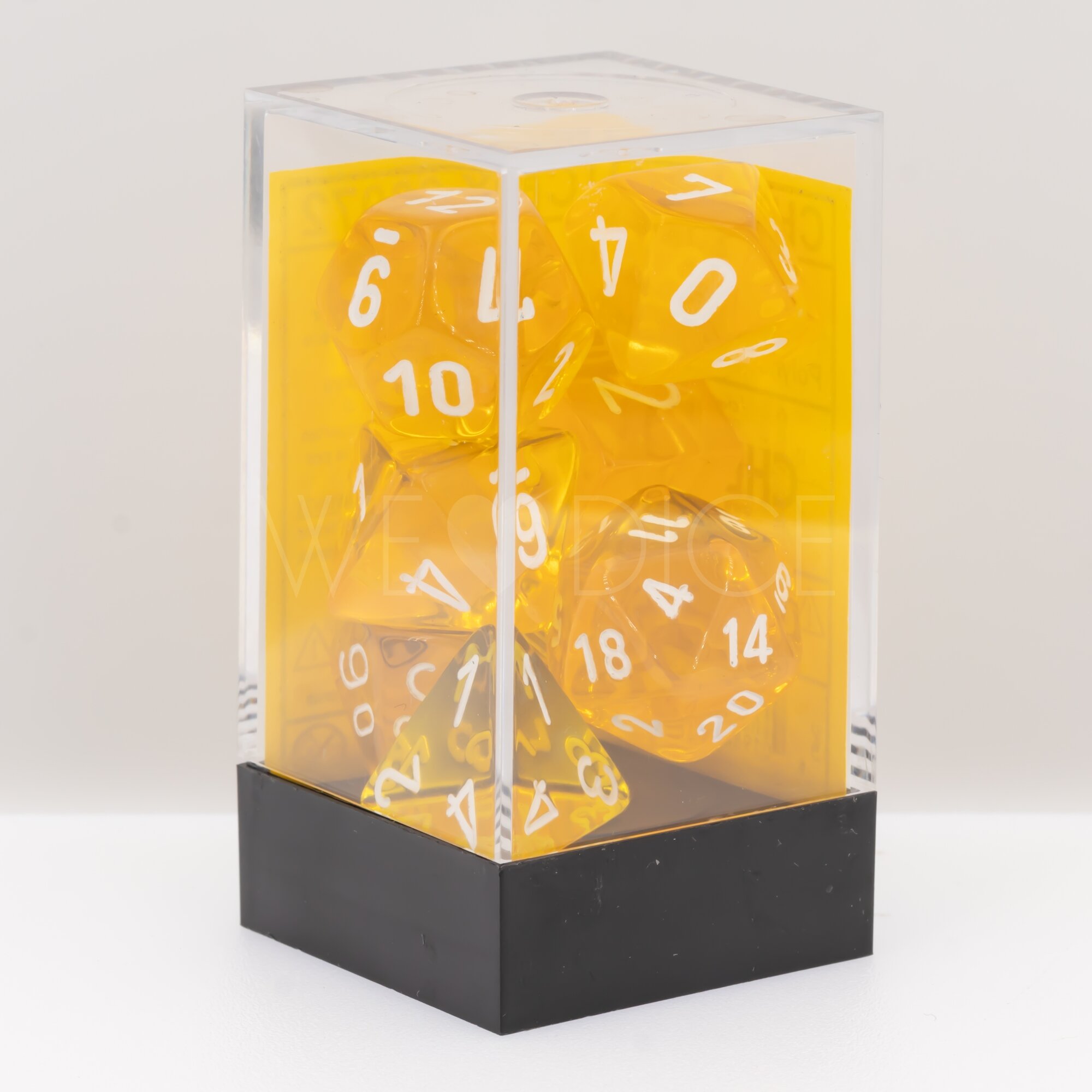 Transparent Polyhedral Gelb / weiß 7-Würfel Set