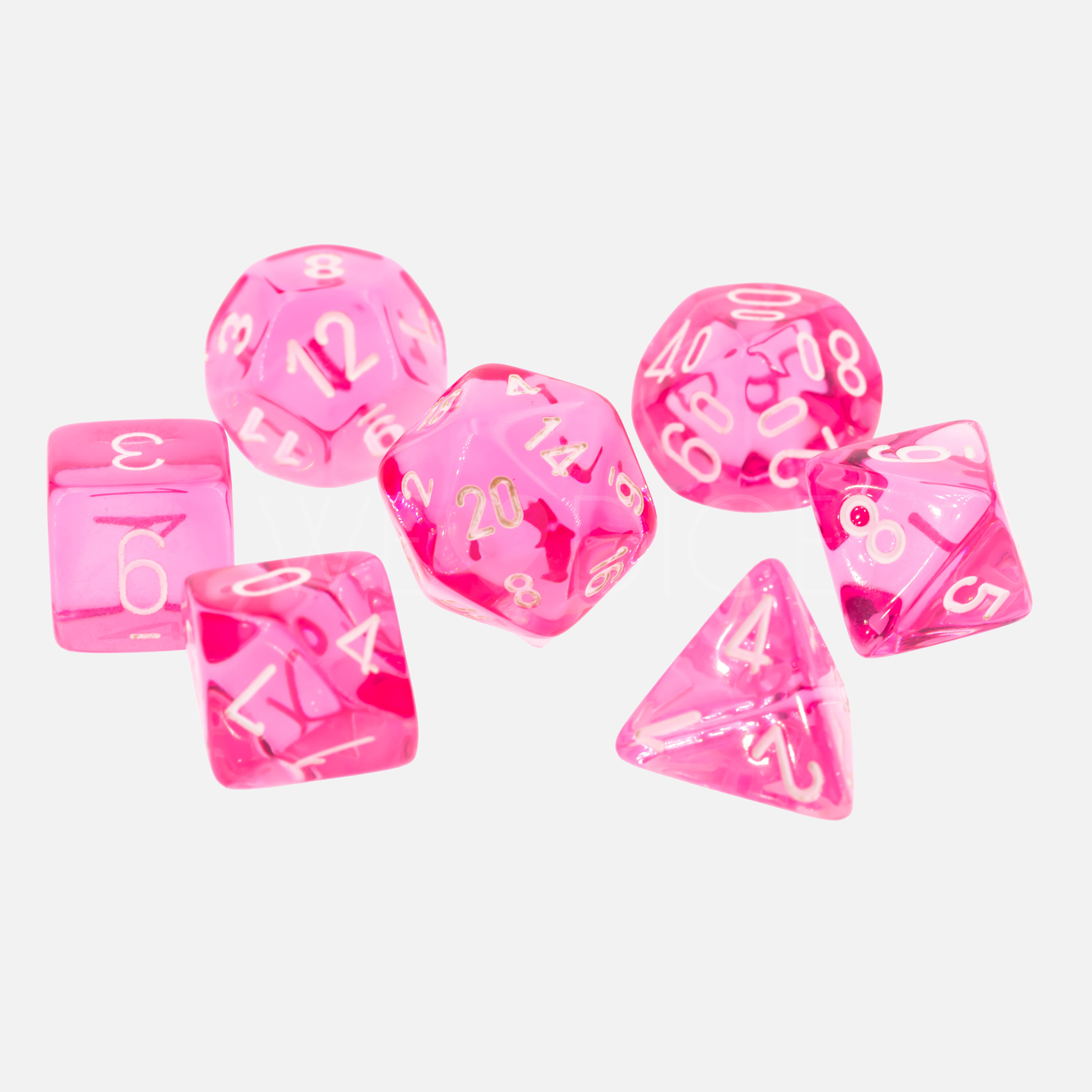 Transparent Polyhedral Rosa / weiß 7-Würfel Set