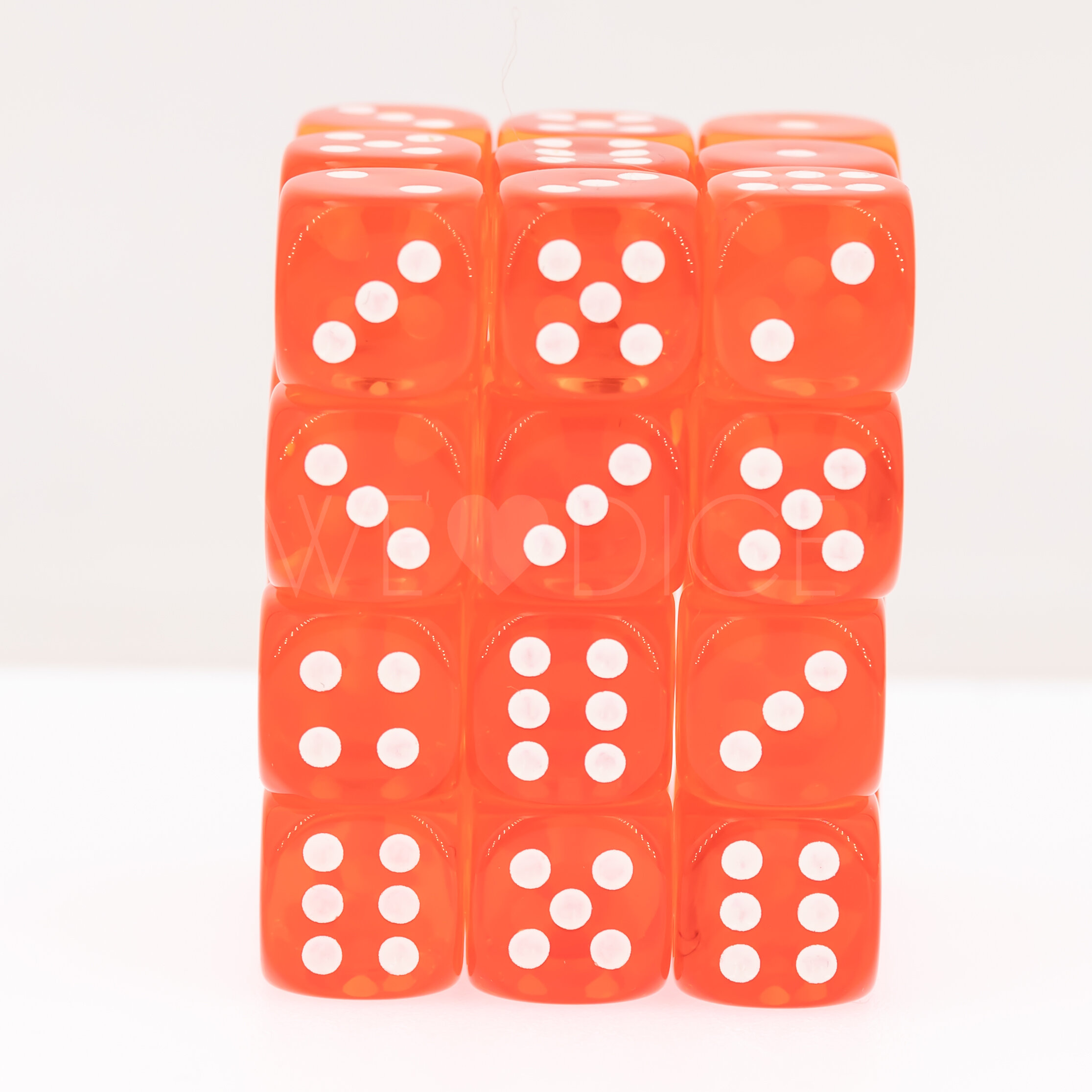 Transparent Orange / weiß 12mm W6 Würfel Set (36 Würfel)