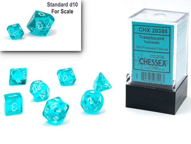 Mini-hedral Transparent Polyhedral Türkis / weiß 7-Würfel Set