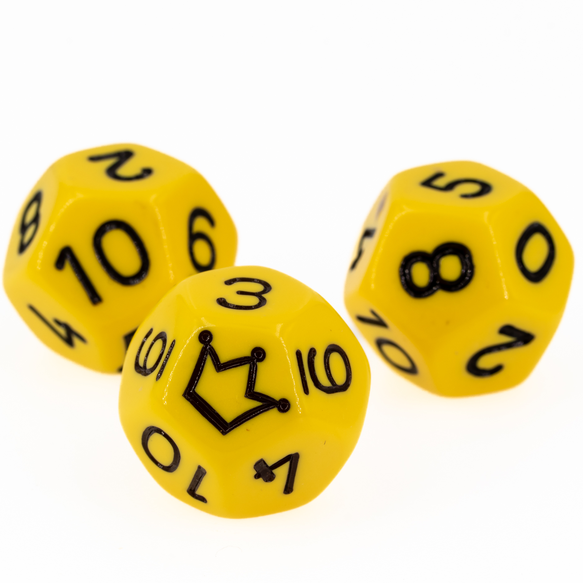 W12 Würfel 1-10 & Stern gelb / schwarz satt