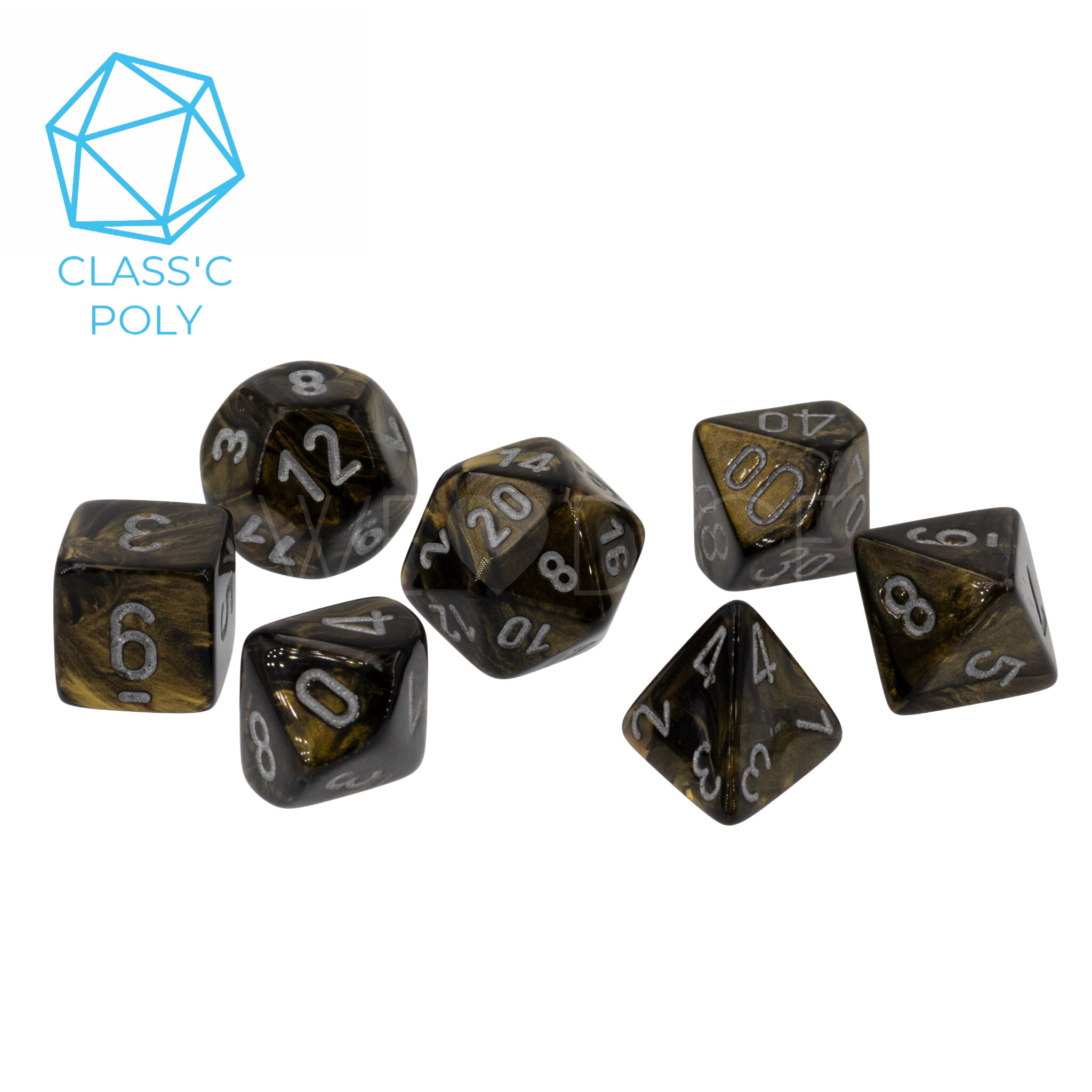 Seide, Leaf™ Polyhedral Black Gold 7-Würfel Set