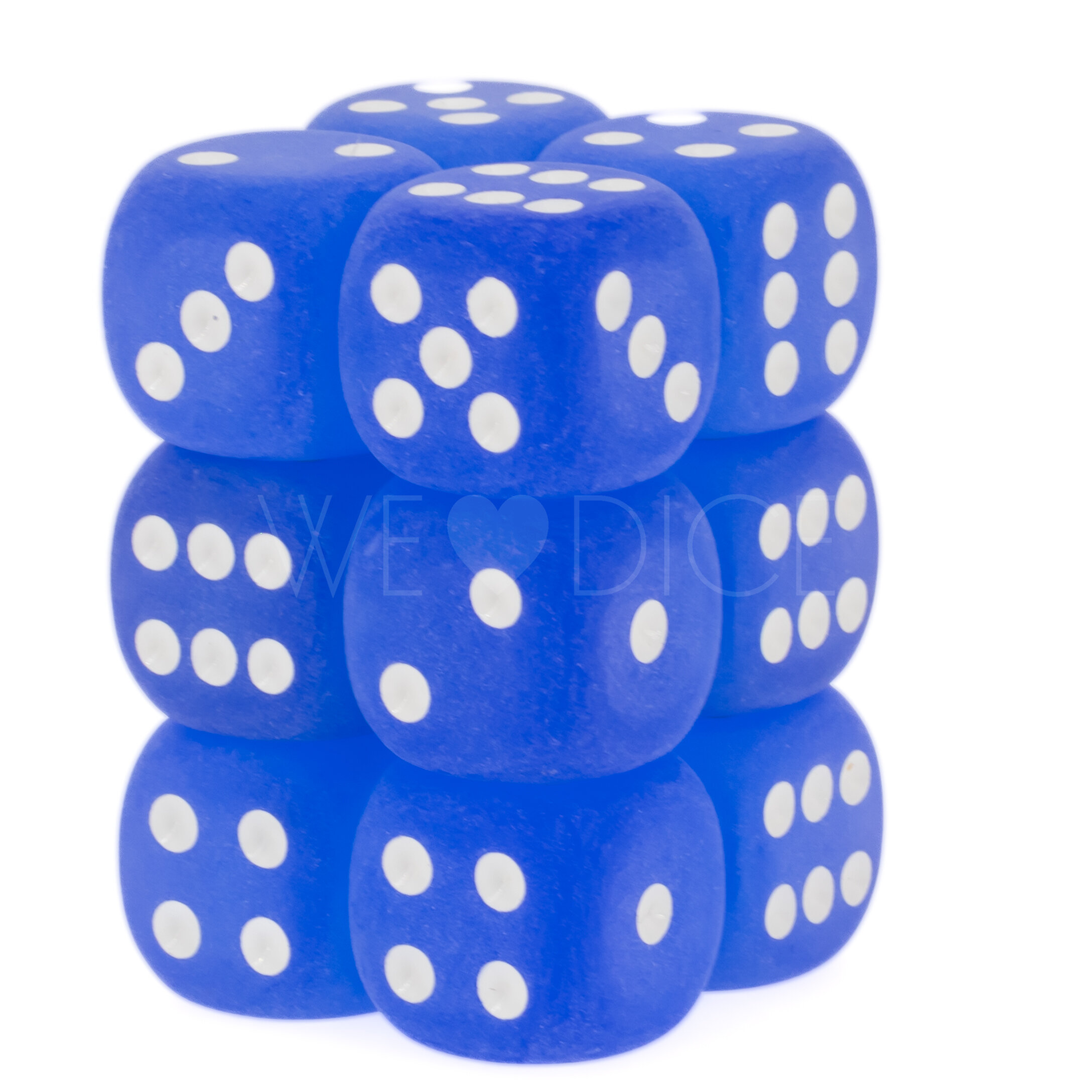Frosted Blau / weiß 16mm W6 Würfel Set (12 Würfel)