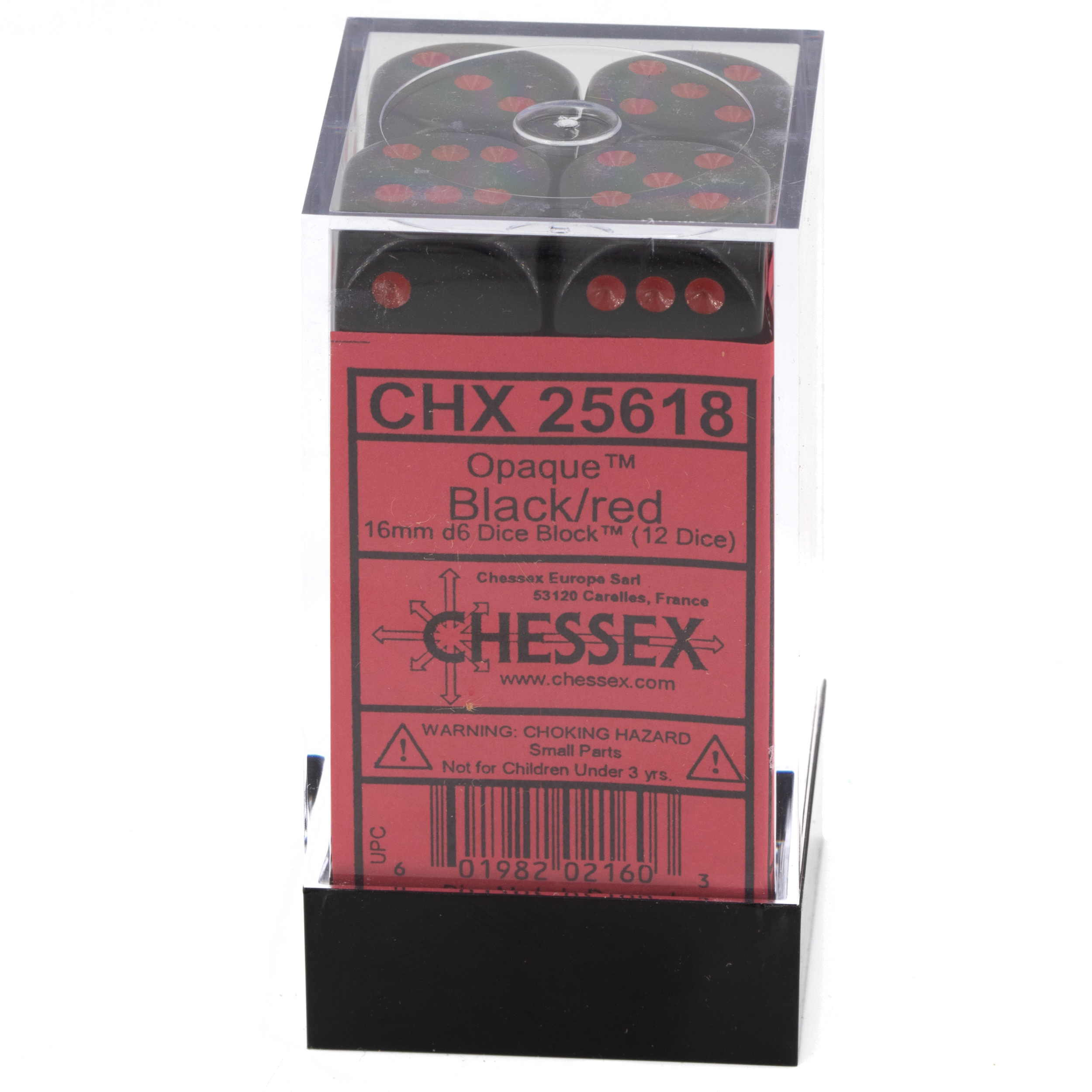Opaque Black / red 16mm D6 Dice Set (12 dice)