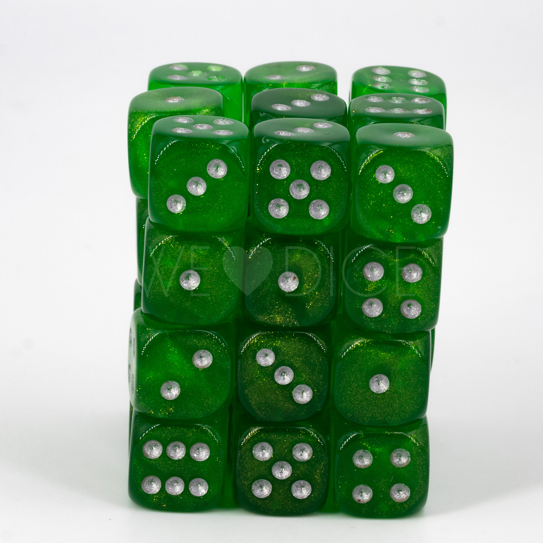 Transparent Aurora grün / silber 12mm W6 Set (36 Stück)