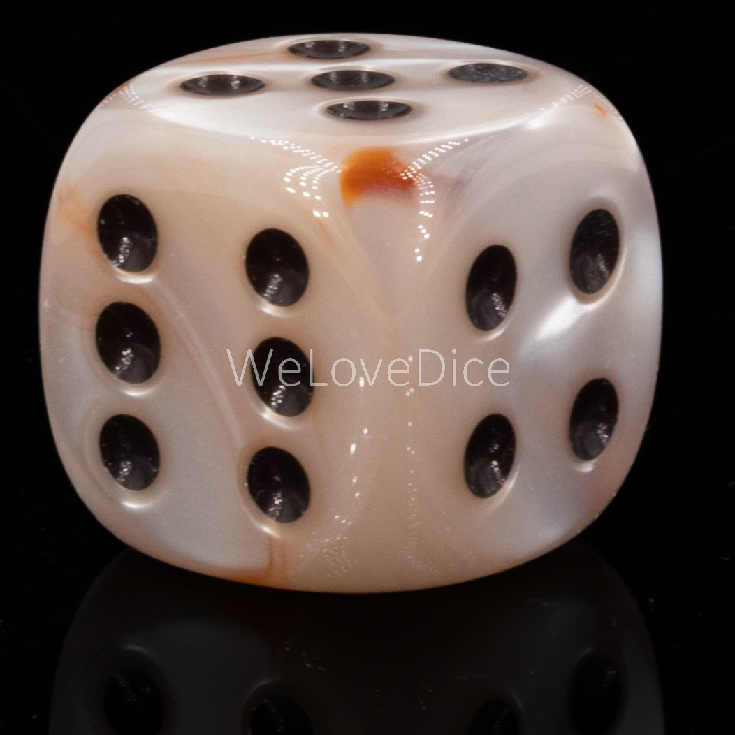 16mm  D6 Dice in abalone beige / black Silk