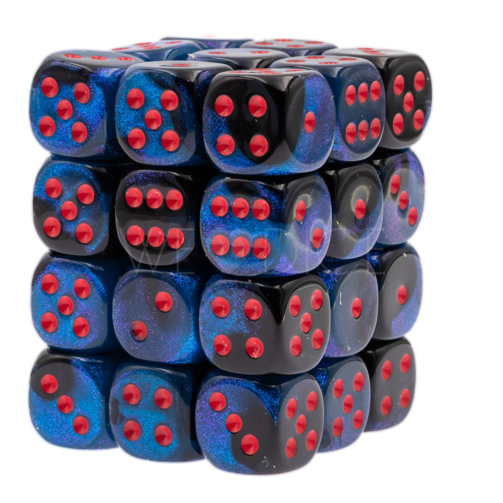 Gemini® Schwarz-Starlight / rot 12mm W6 Würfel Set (36 Würfel)