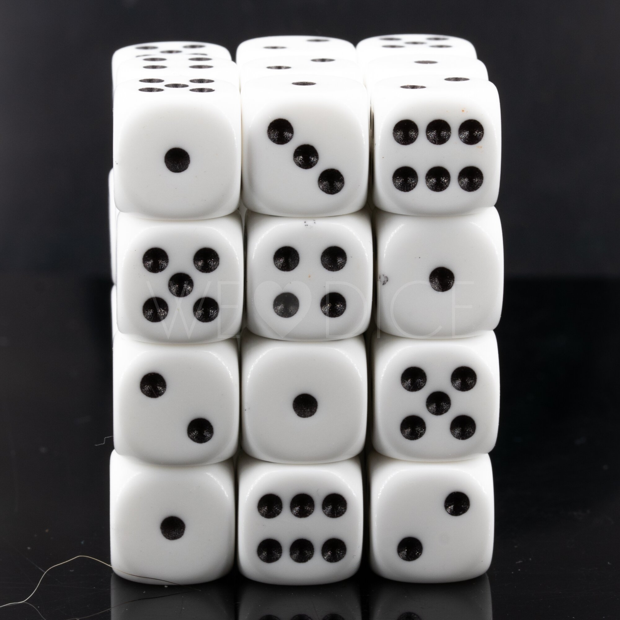 Opaque white / black 12mm D6 Dice Set  (36Pcs)