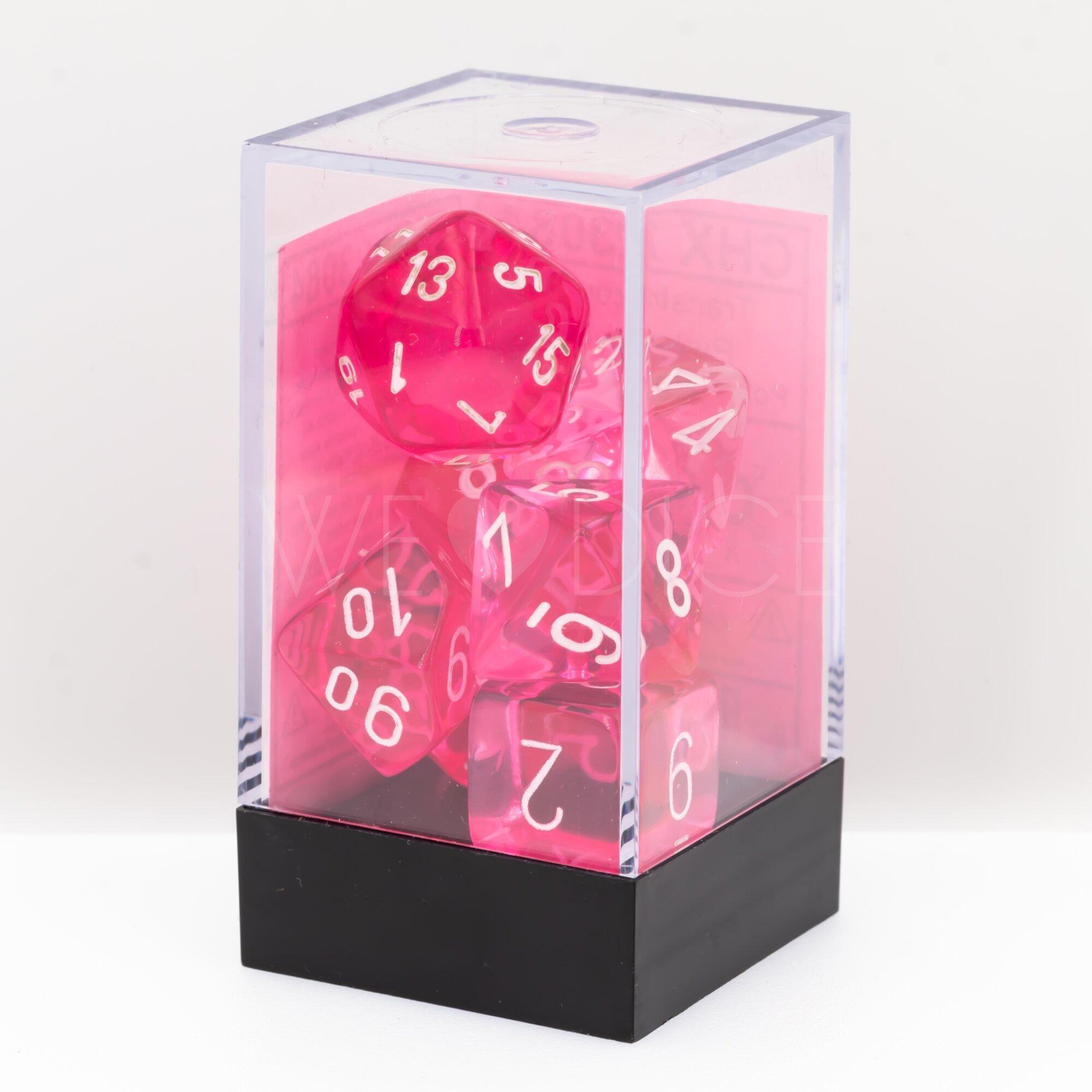 Transparent Polyhedral Rosa / weiß 7-Würfel Set