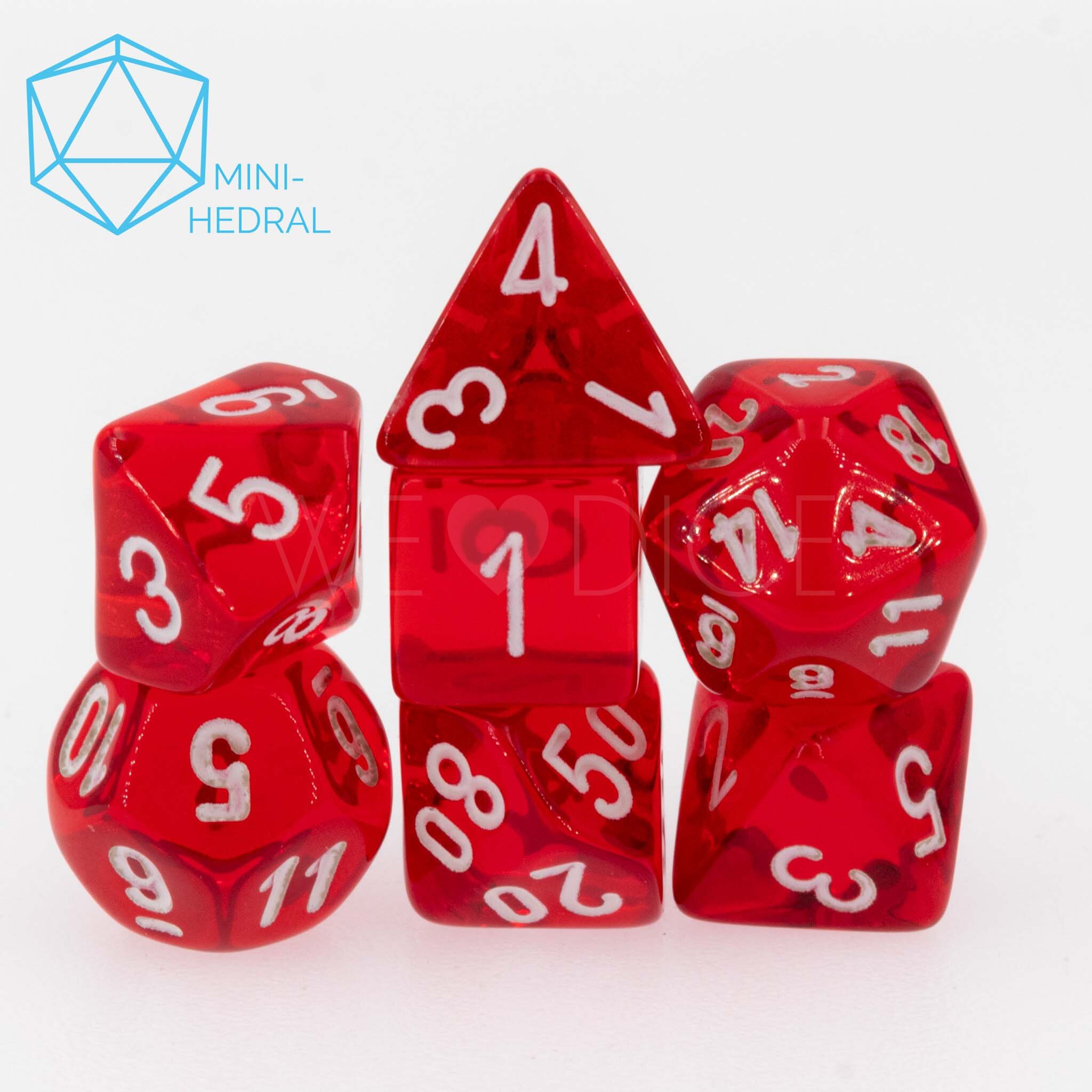 Mini-hedral Transparent Polyhedral Rot / weiß 7-Würfel Set