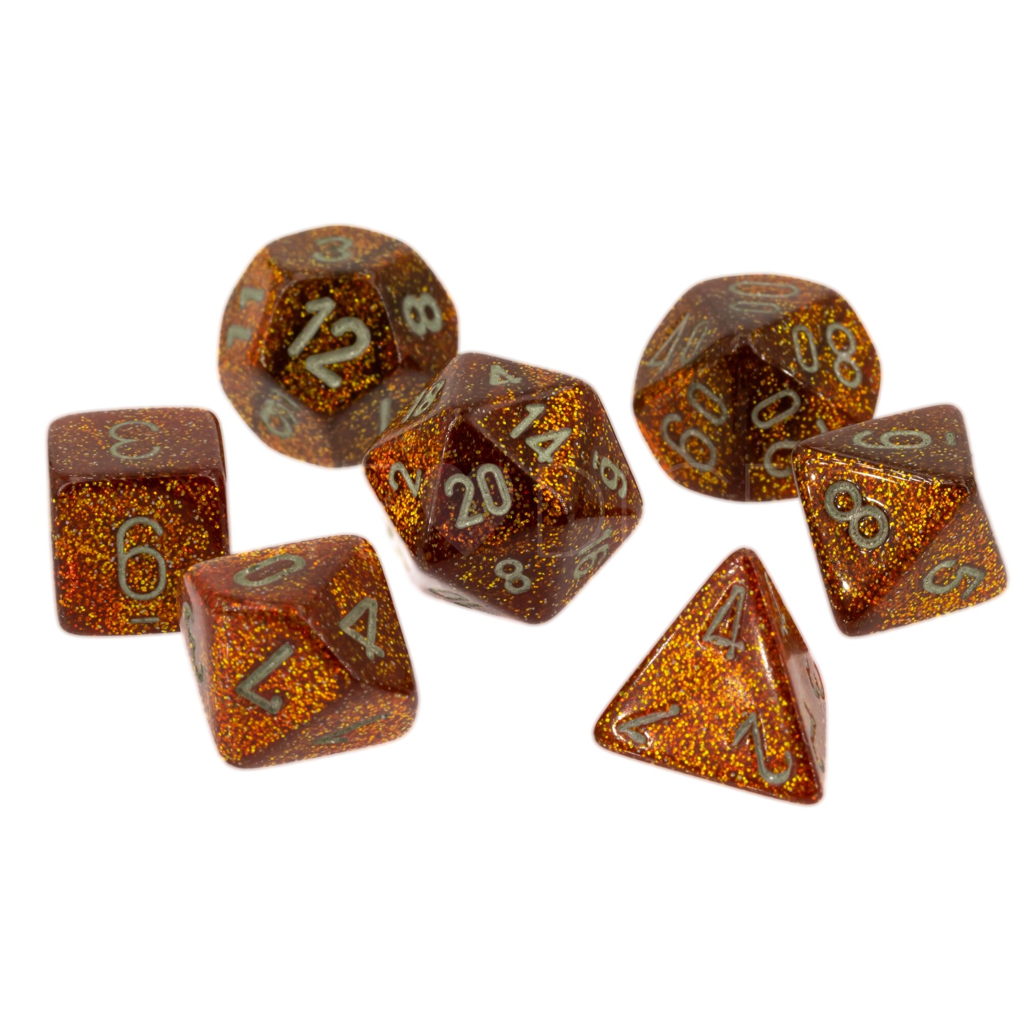 Glitter Polyhedral Gold / silber 7-Würfel Set