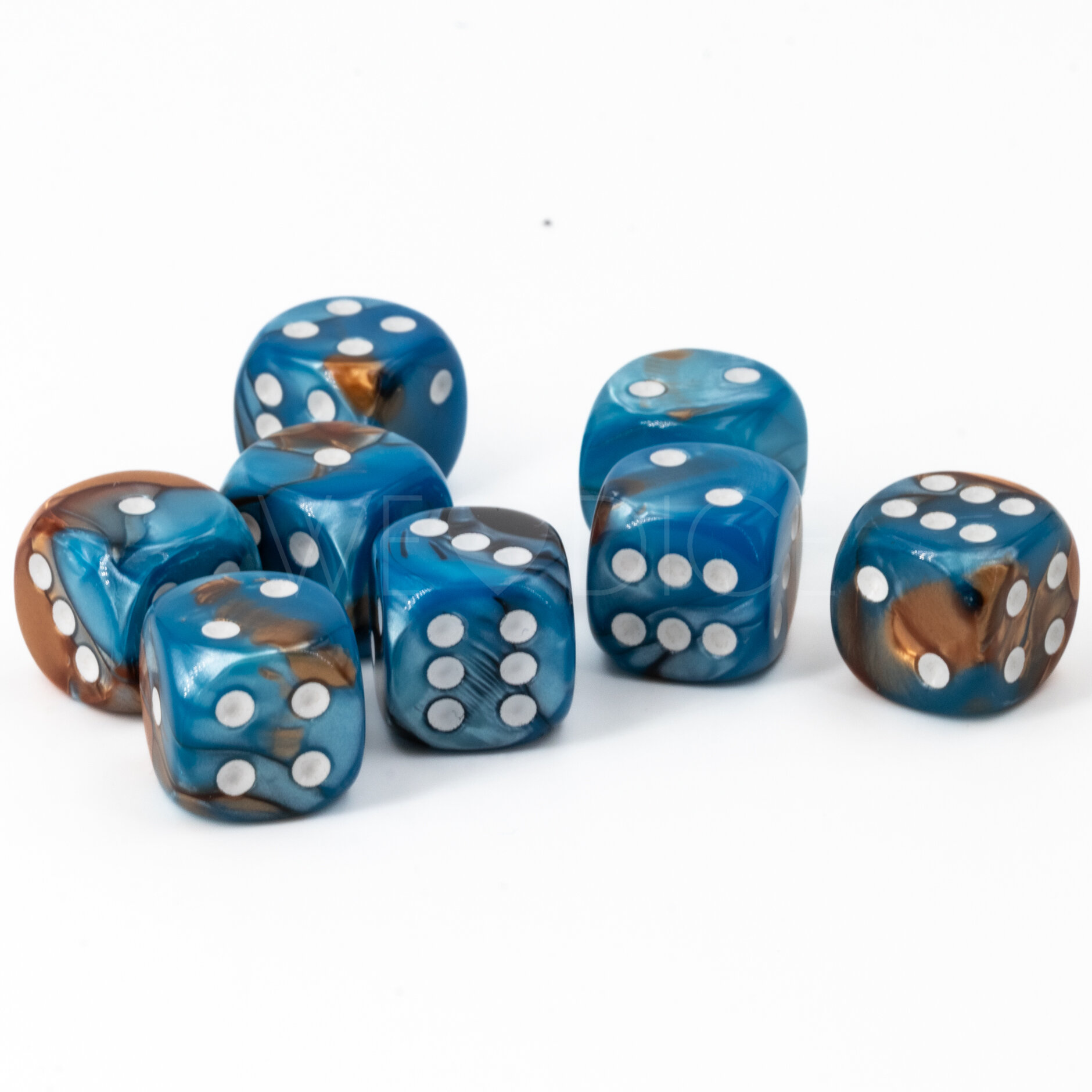 12mm W6 Würfel in kupfer blau / weiß